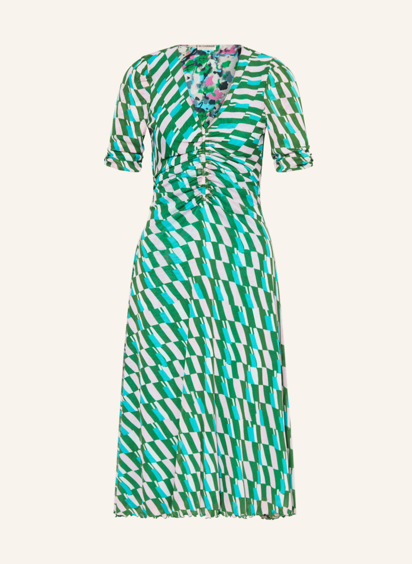 DIANE VON FURSTENBERG Sukienka z siateczki KOREN, Kolor: ZIELONY/ JASNORÓŻOWY/ BIAŁY (Obrazek 1)