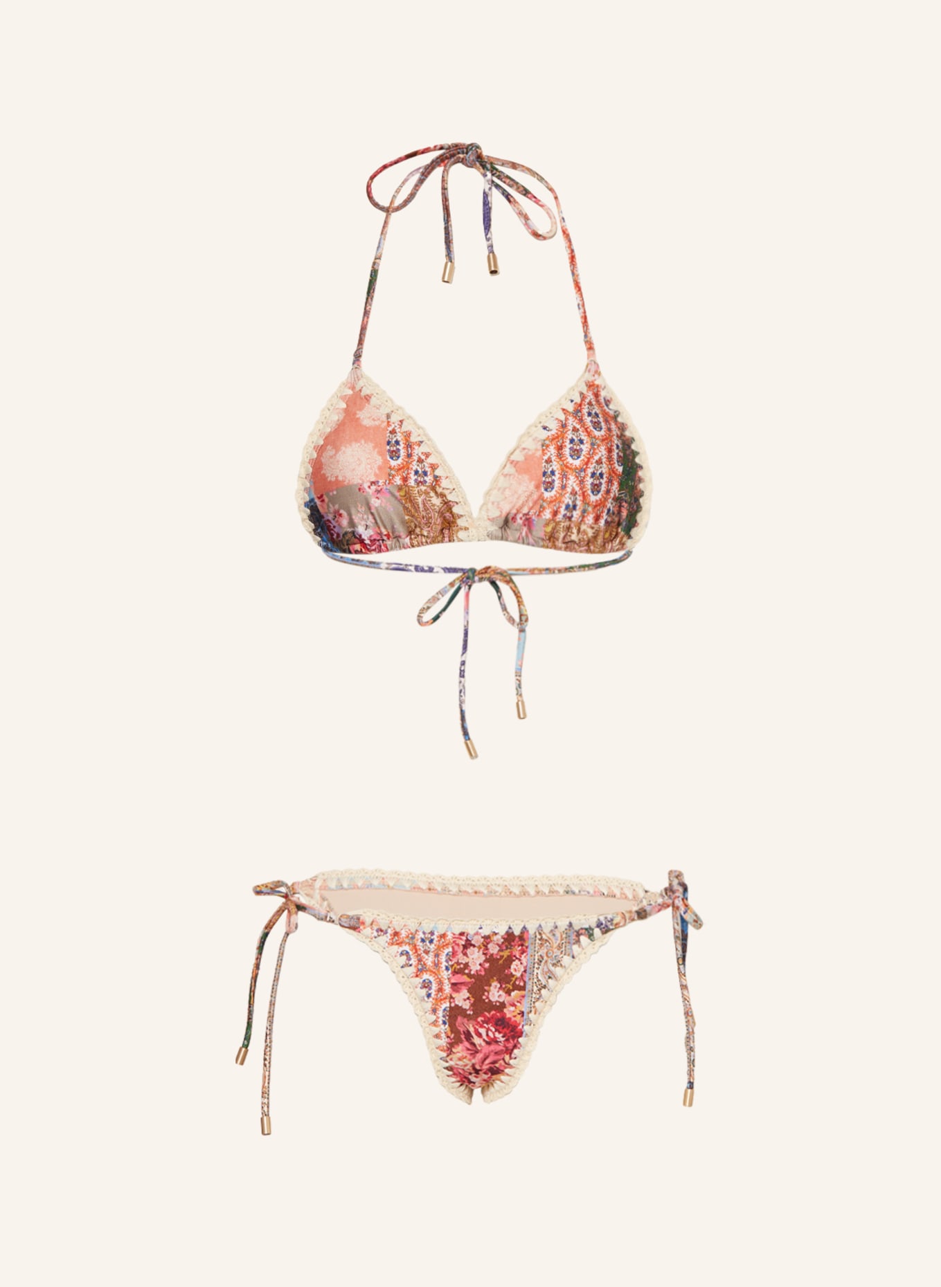 ZIMMERMANN Triangle bikini DEVI, Color: BROWN/ RED/ CREAM (Image 1)