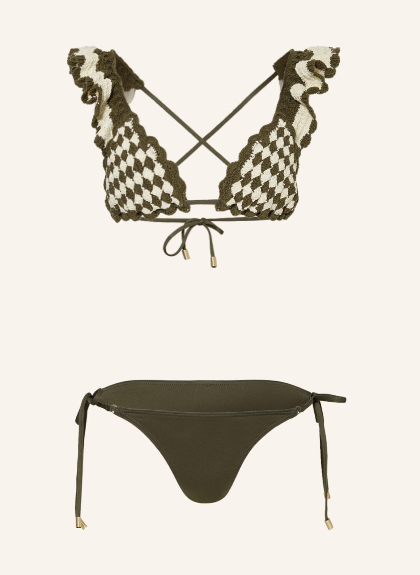 ZIMMERMANN Triangle bikini DEVI CROCHET, Color: KHAKI/ CREAM (Image 1)
