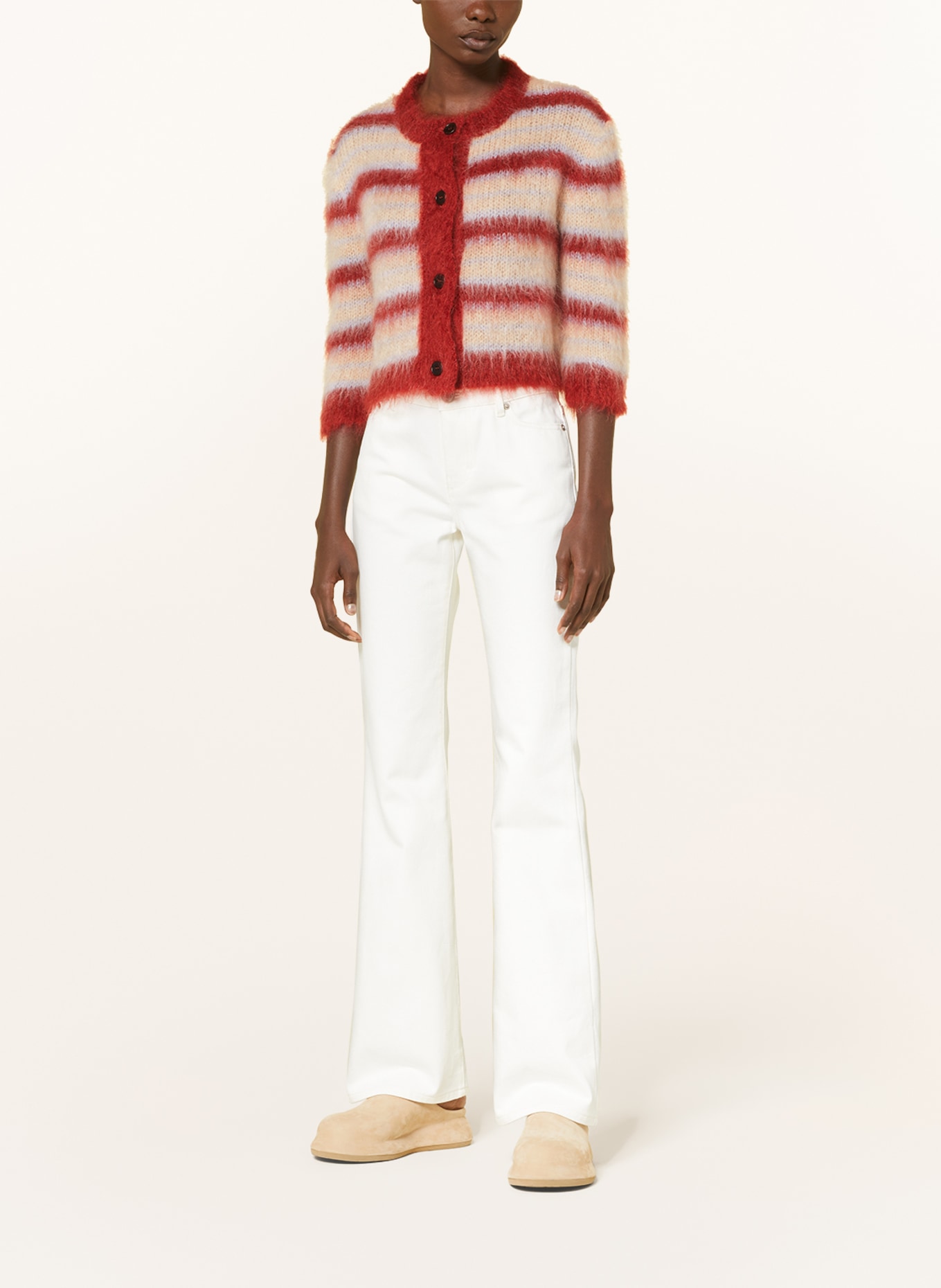 MARNI Cardigan with mohair, Color: CREAM/ LIGHT BLUE/ DARK RED (Image 2)