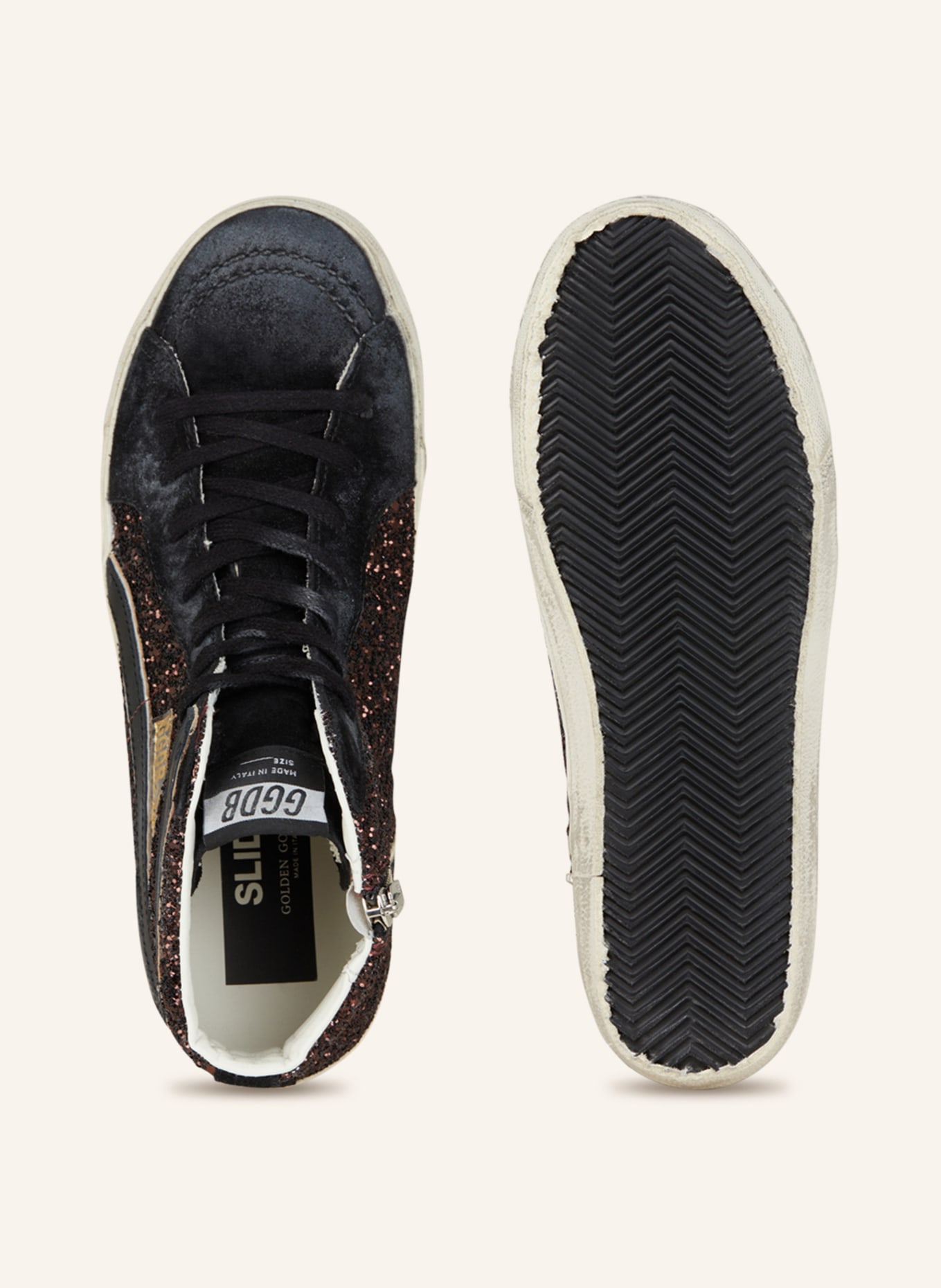 GOLDEN GOOSE High-top sneakers SLIDE GLITTER, Color: DARK BROWN/ BLACK (Image 6)