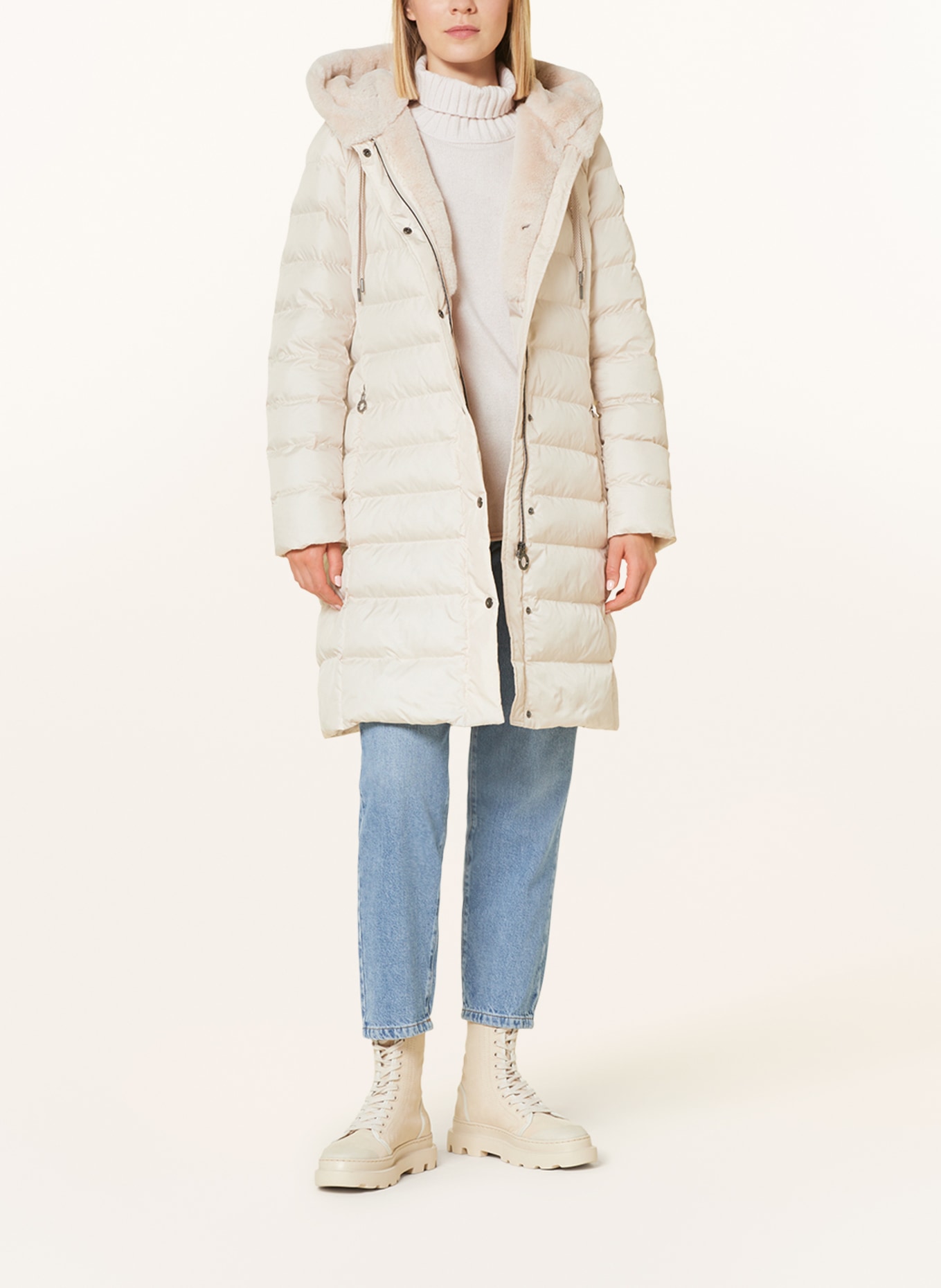 FUCHS SCHMITT Quilted coat with faux fur, Color: BEIGE (Image 2)