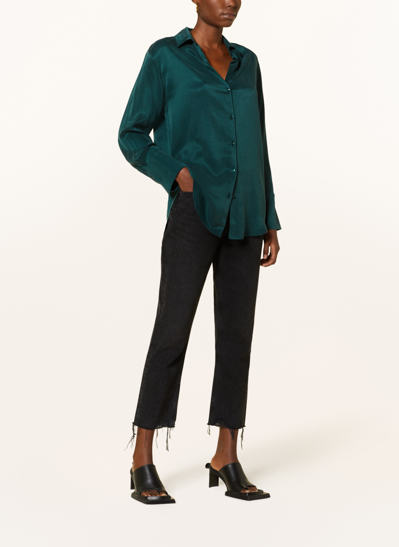 MRS & HUGS Satin shirt blouse, Color: GREEN (Image 2)