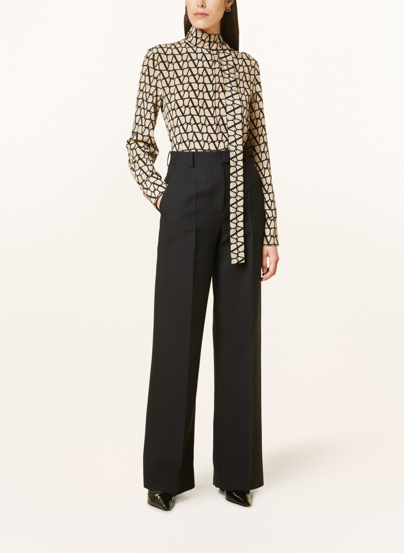 VALENTINO Wide leg trousers with silk, Color: BLACK (Image 2)