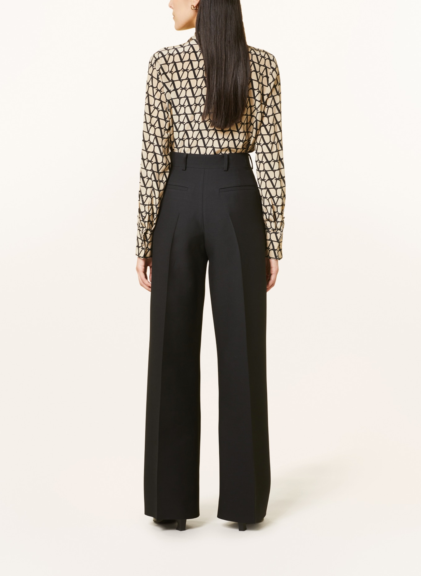 VALENTINO Wide leg trousers with silk, Color: BLACK (Image 3)