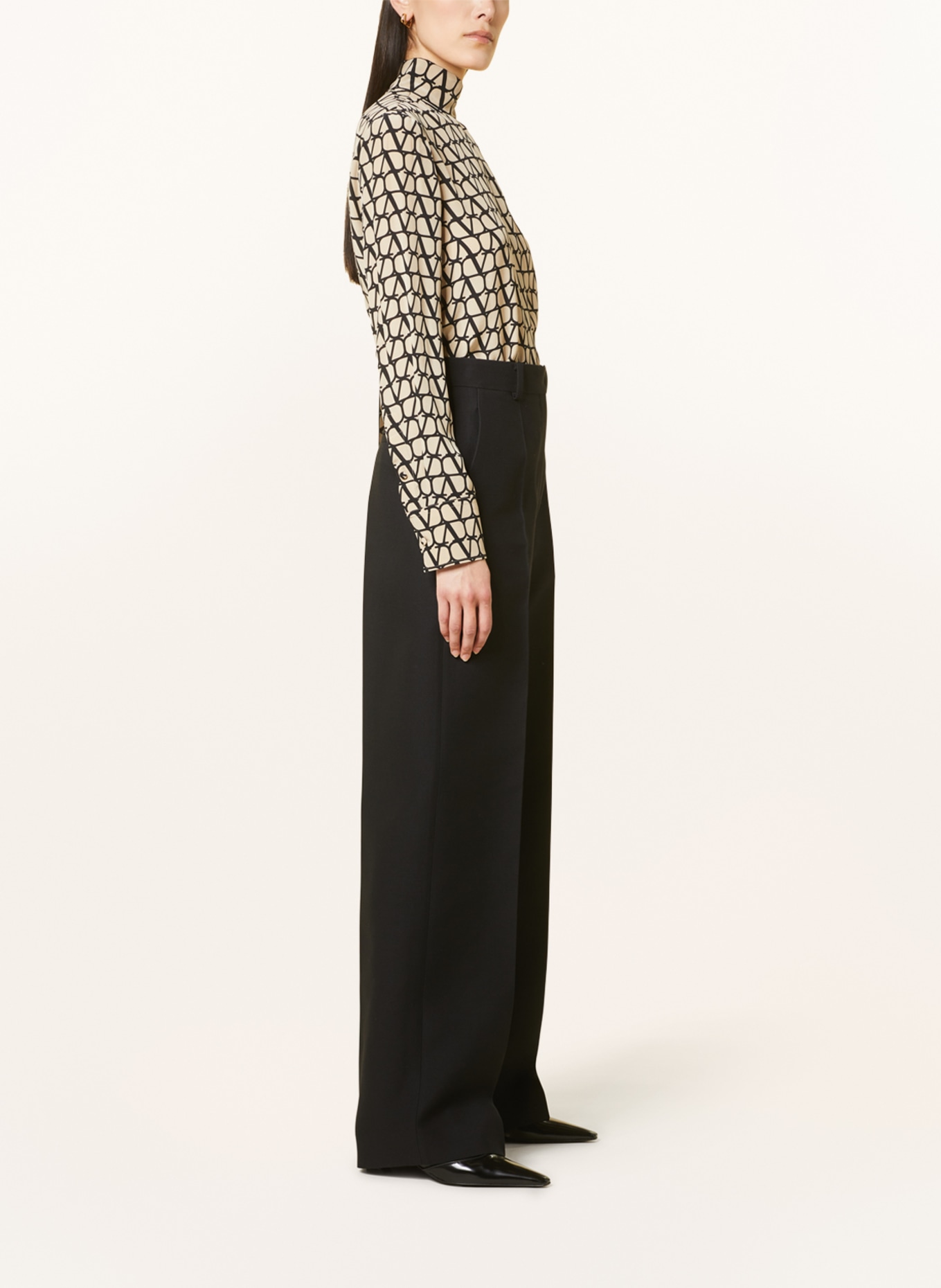 VALENTINO Wide leg trousers with silk, Color: BLACK (Image 4)