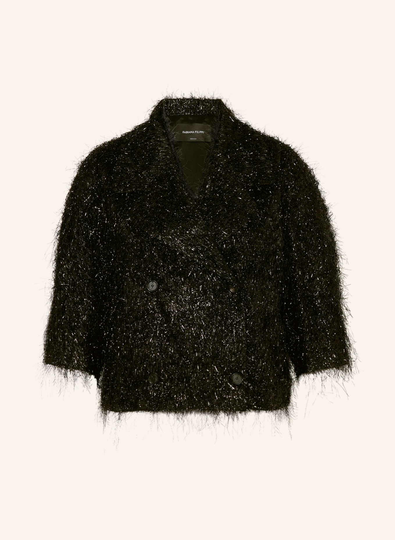 FABIANA FILIPPI Boxy jacket with 3/4 sleeves and glitter thread, Color: BLACK (Image 1)