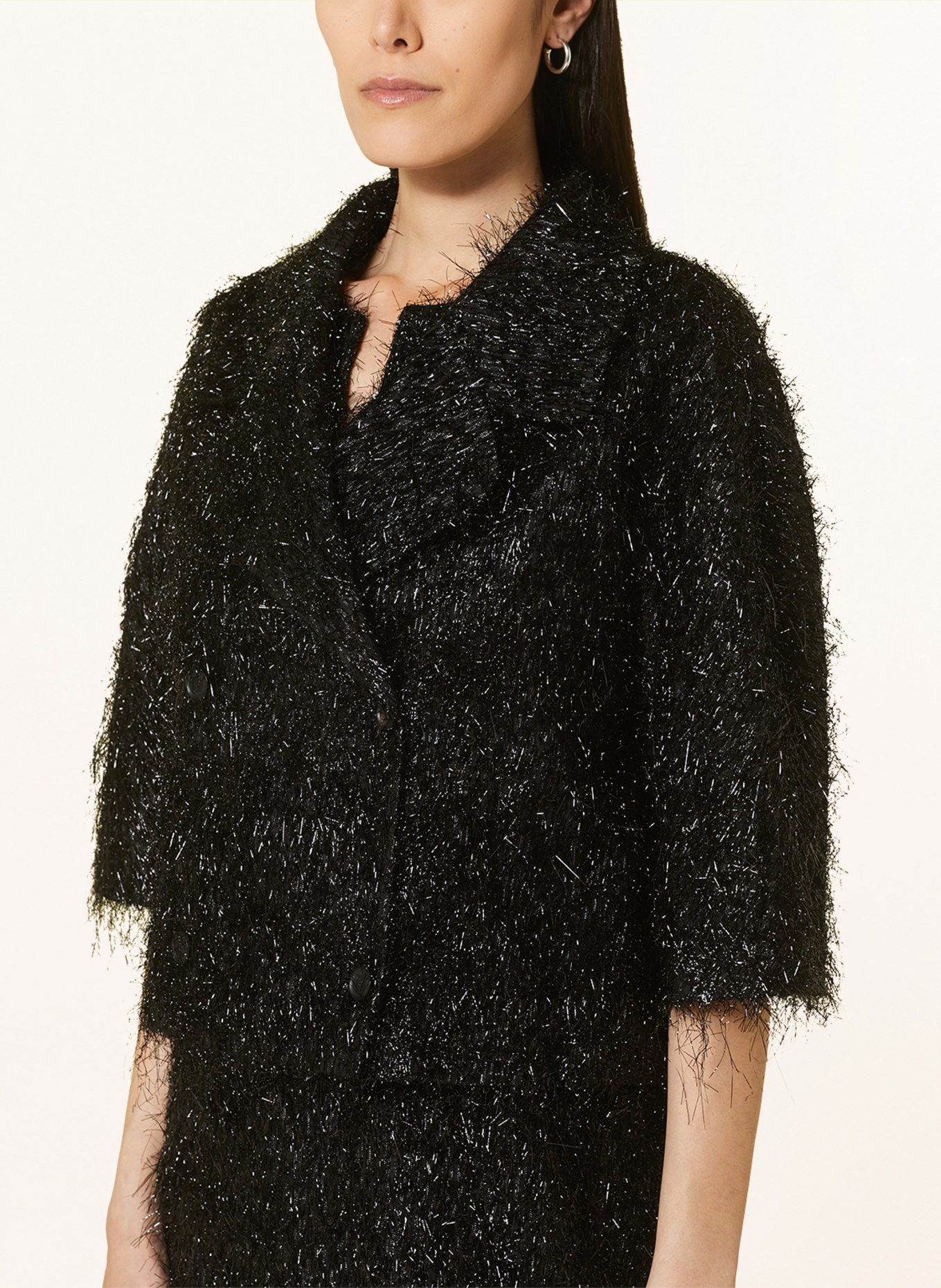 FABIANA FILIPPI Boxy jacket with 3/4 sleeves and glitter thread, Color: BLACK (Image 4)