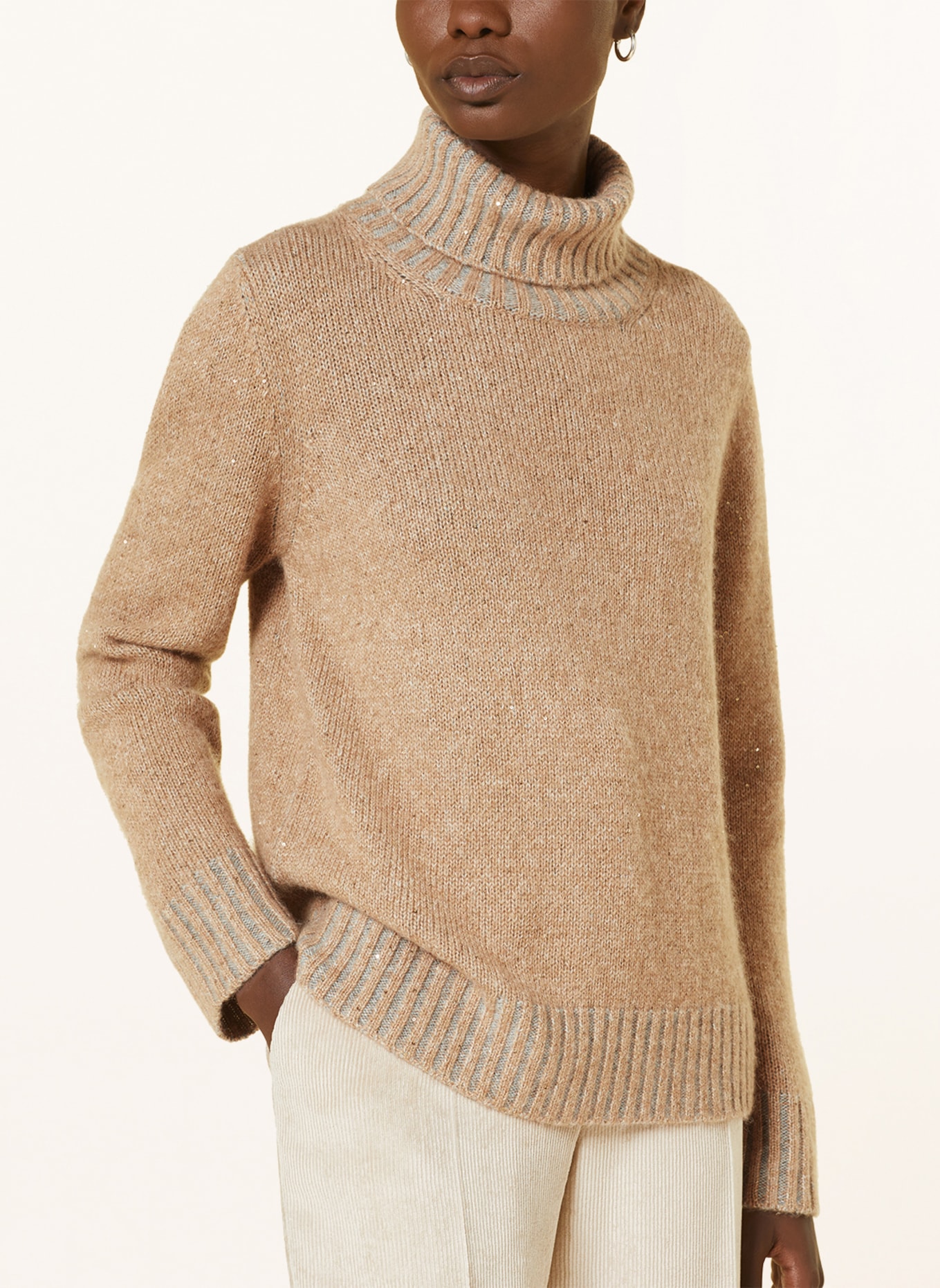 FABIANA FILIPPI Turtleneck sweater with sequins, Color: CAMEL (Image 4)