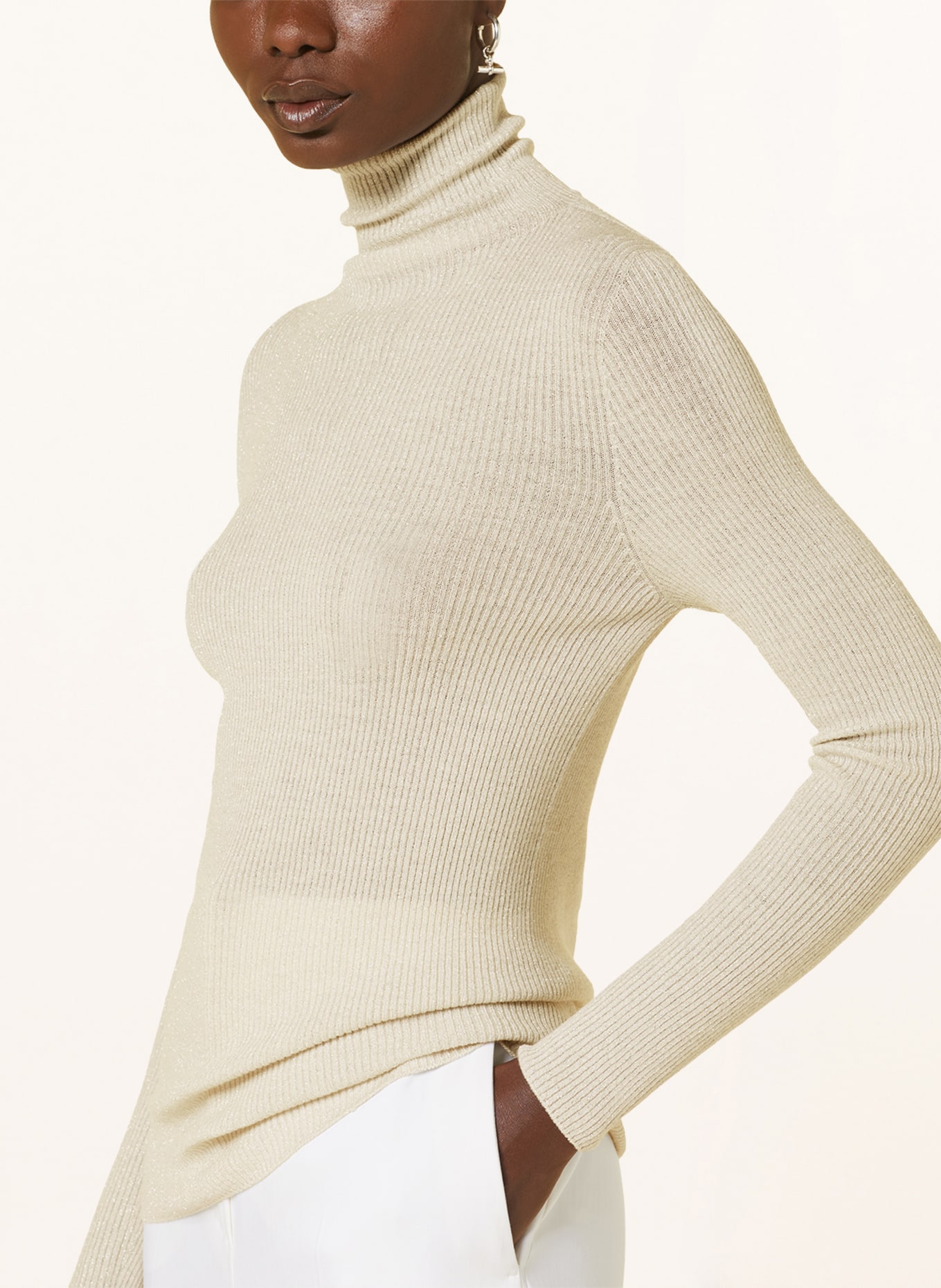 FABIANA FILIPPI Turtleneck sweater with glitter thread, Color: BEIGE/ SILVER (Image 4)