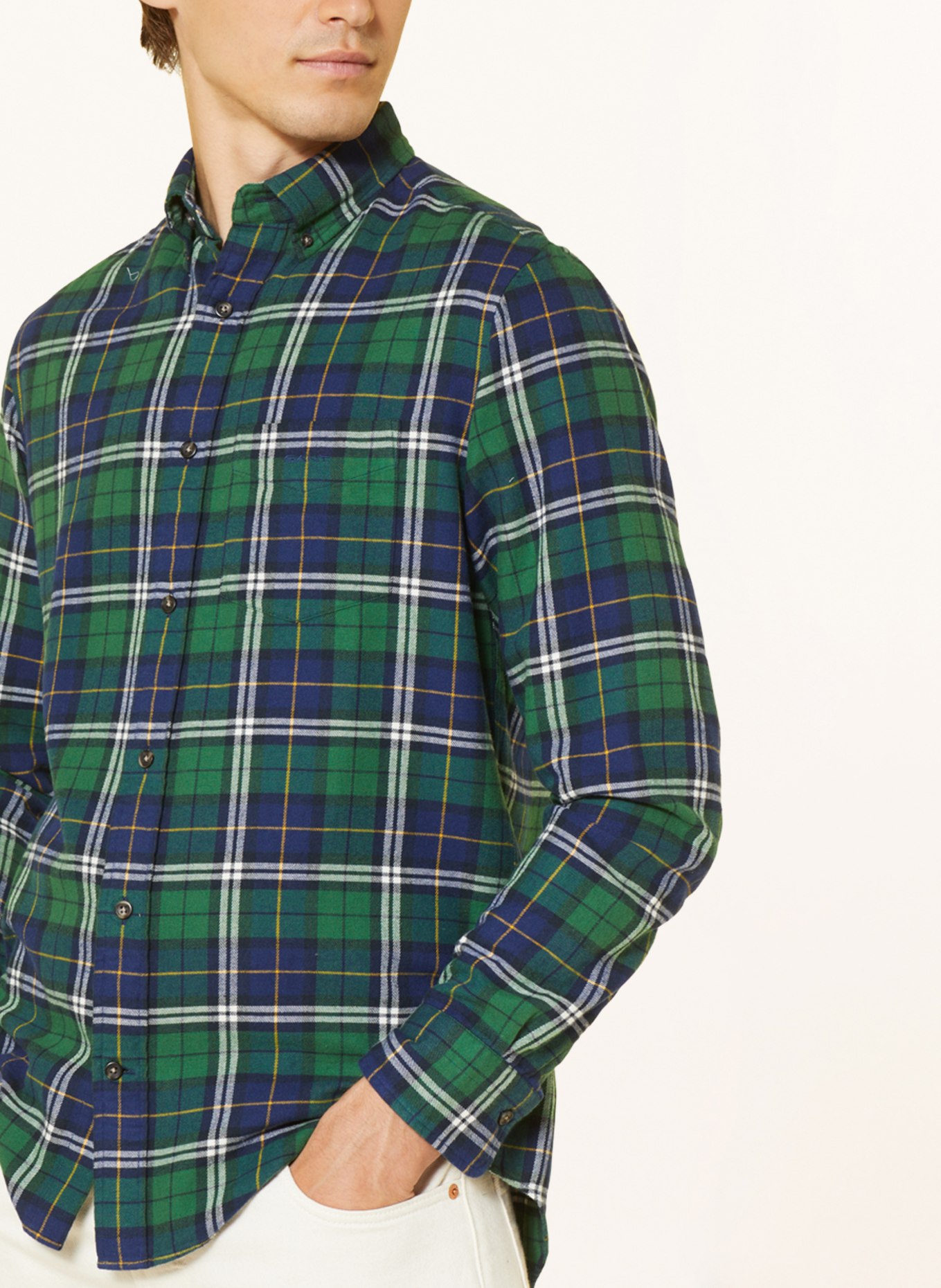 GANT Flannel shirt regular fit, Color: DARK BLUE/ GREEN/ WHITE (Image 4)