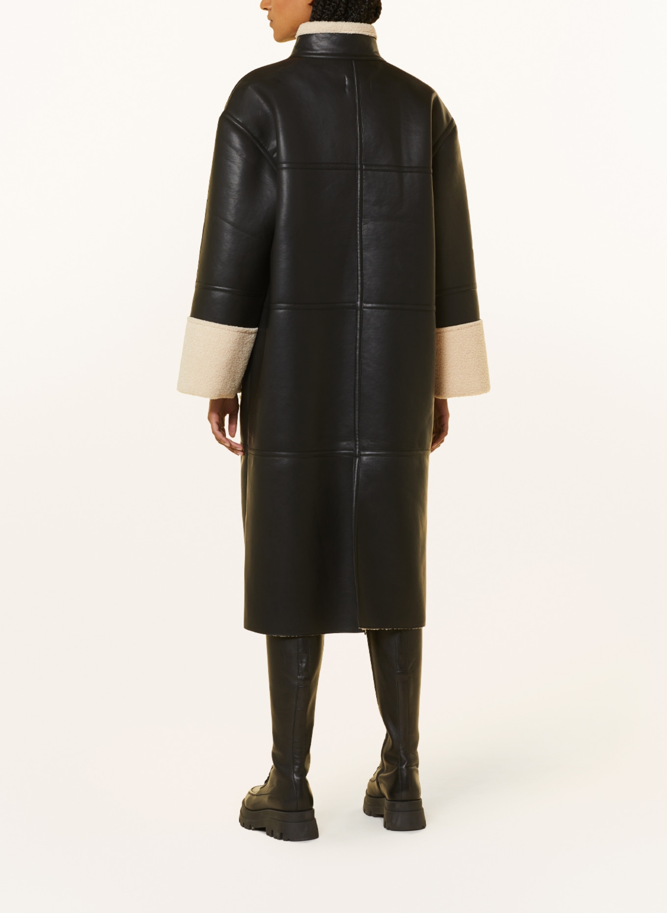 MSCH COPENHAGEN Kabát MSCHDELICIA v koženém vzhledu s umělou kožešinou, Barva: ČERNÁ (Obrázek 3)