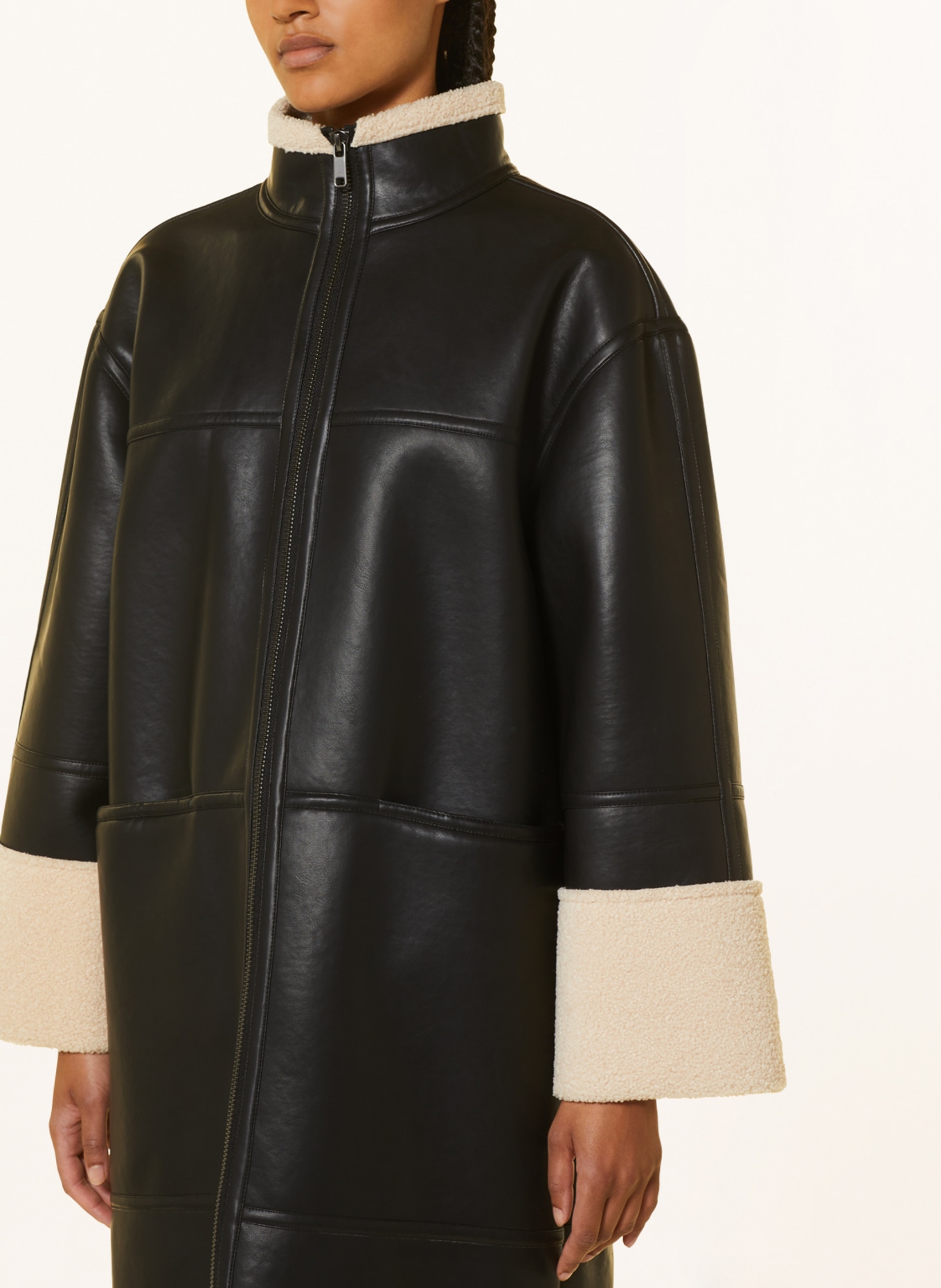 MSCH COPENHAGEN Coat MSCHDELICIA in leather look with faux fur, Color: BLACK (Image 4)