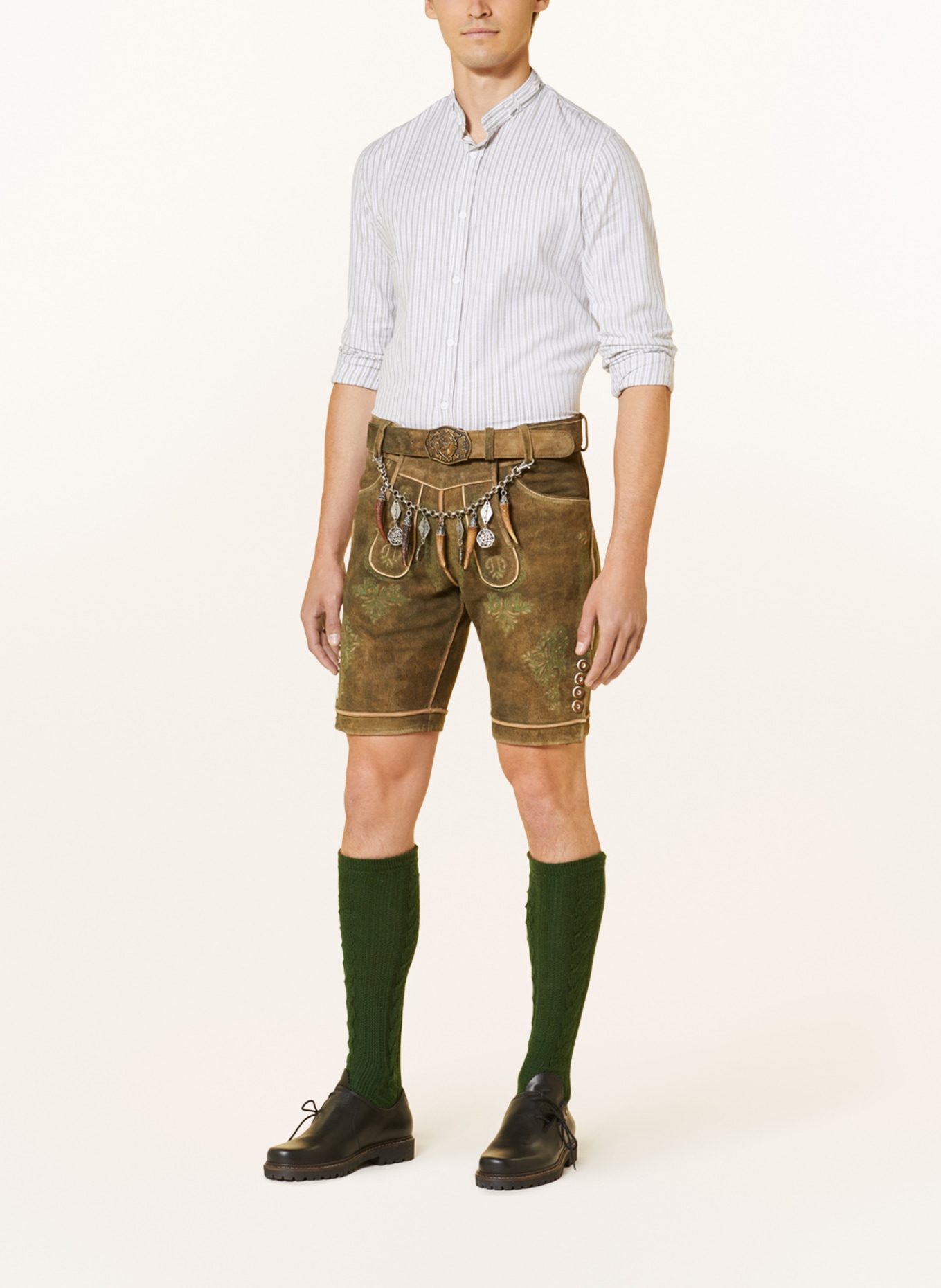 HIRSCHER Spodnie skórzane w stylu ludowym BAD ISCHL, Kolor: BRĄZOWY/ ZIELONY (Obrazek 2)