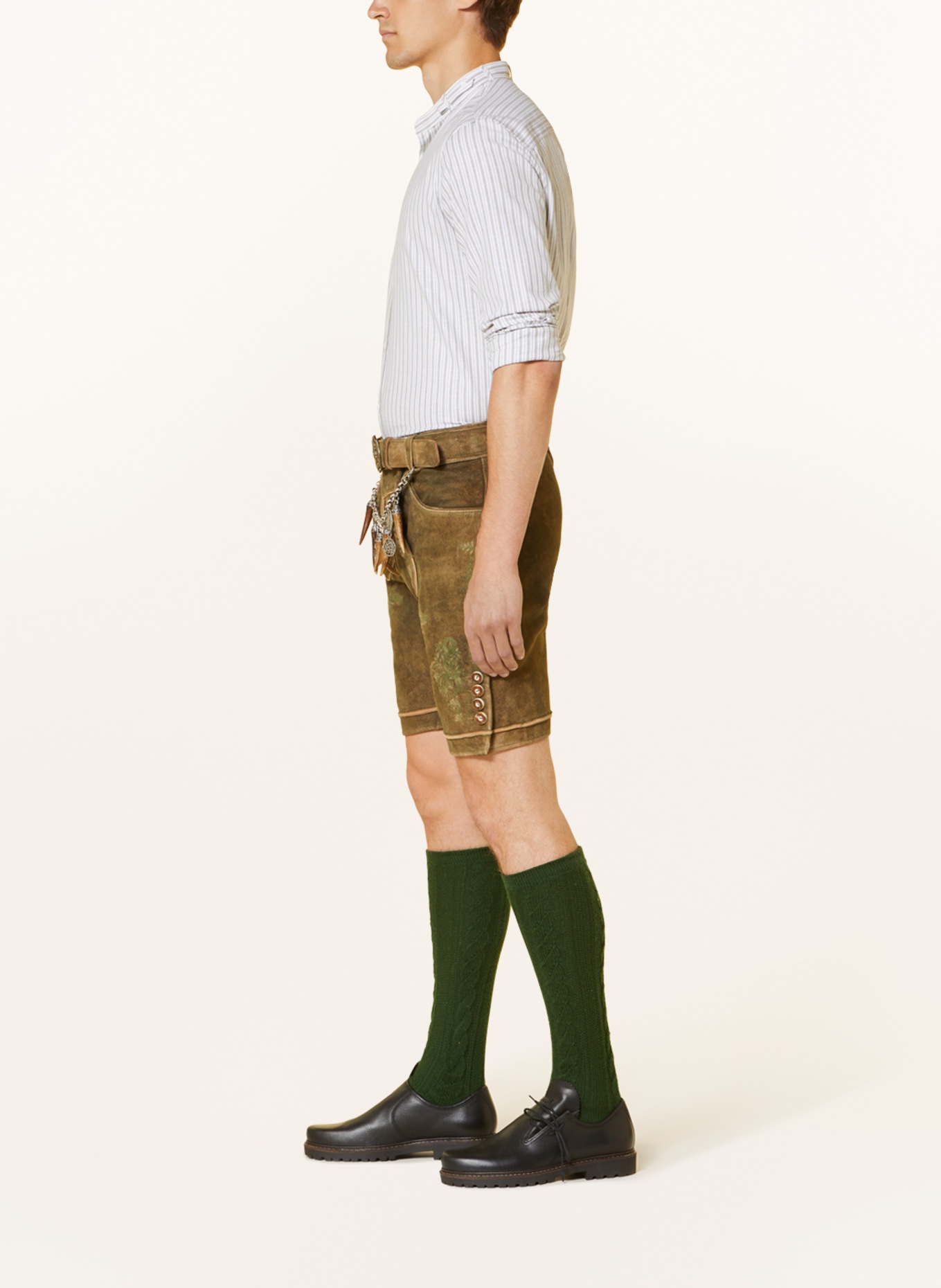 HIRSCHER Spodnie skórzane w stylu ludowym BAD ISCHL, Kolor: BRĄZOWY/ ZIELONY (Obrazek 4)