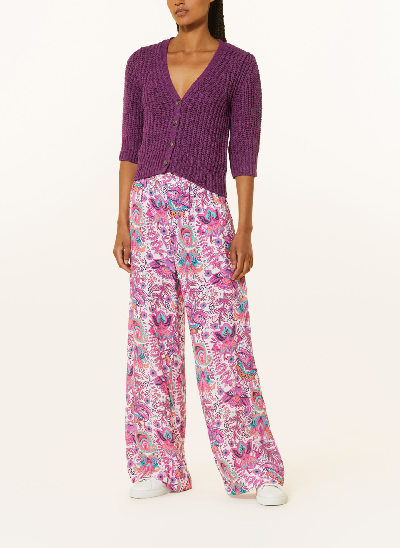 oui Cardigan with 3/4 sleeves, Color: FUCHSIA (Image 2)