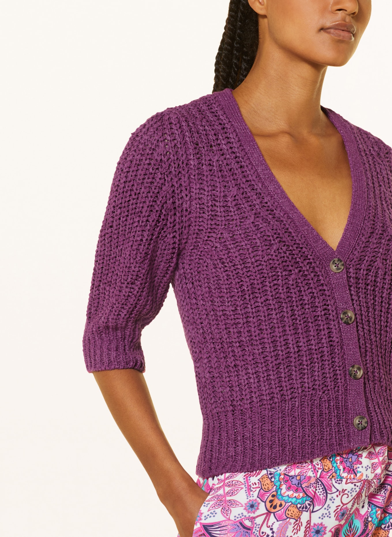 oui Cardigan with 3/4 sleeves, Color: FUCHSIA (Image 4)