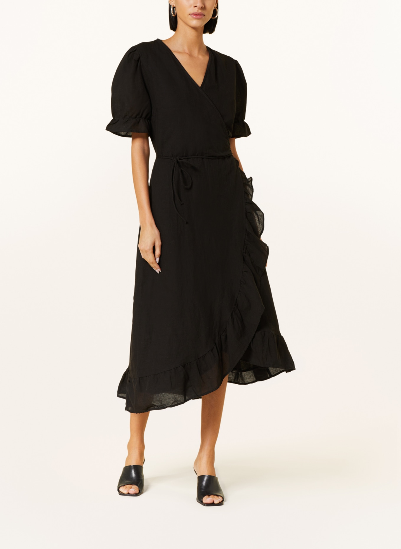 NEO NOIR Wrap dress MARIETTA with linen, Color: BLACK (Image 2)