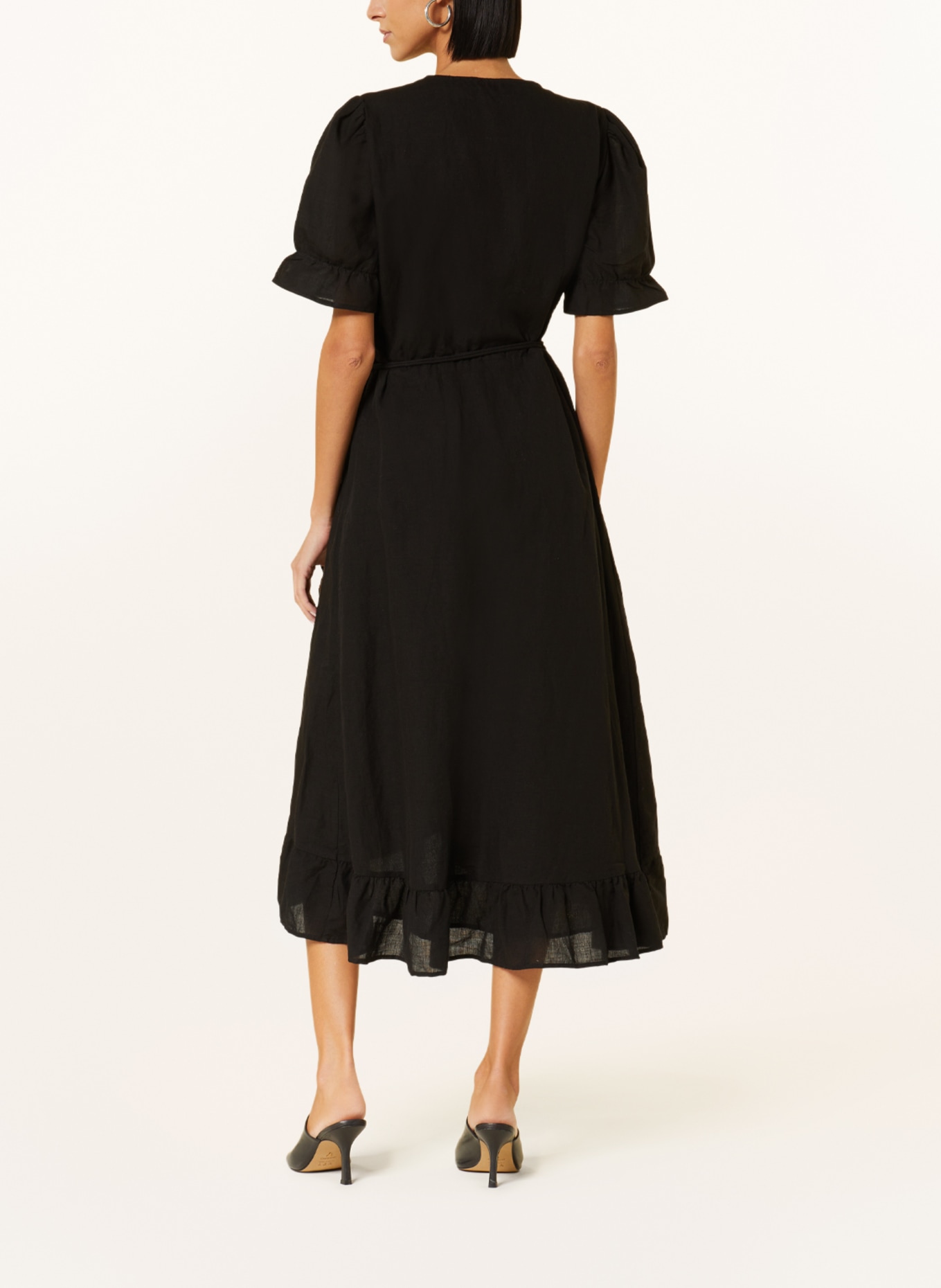 NEO NOIR Wrap dress MARIETTA with linen, Color: BLACK (Image 3)