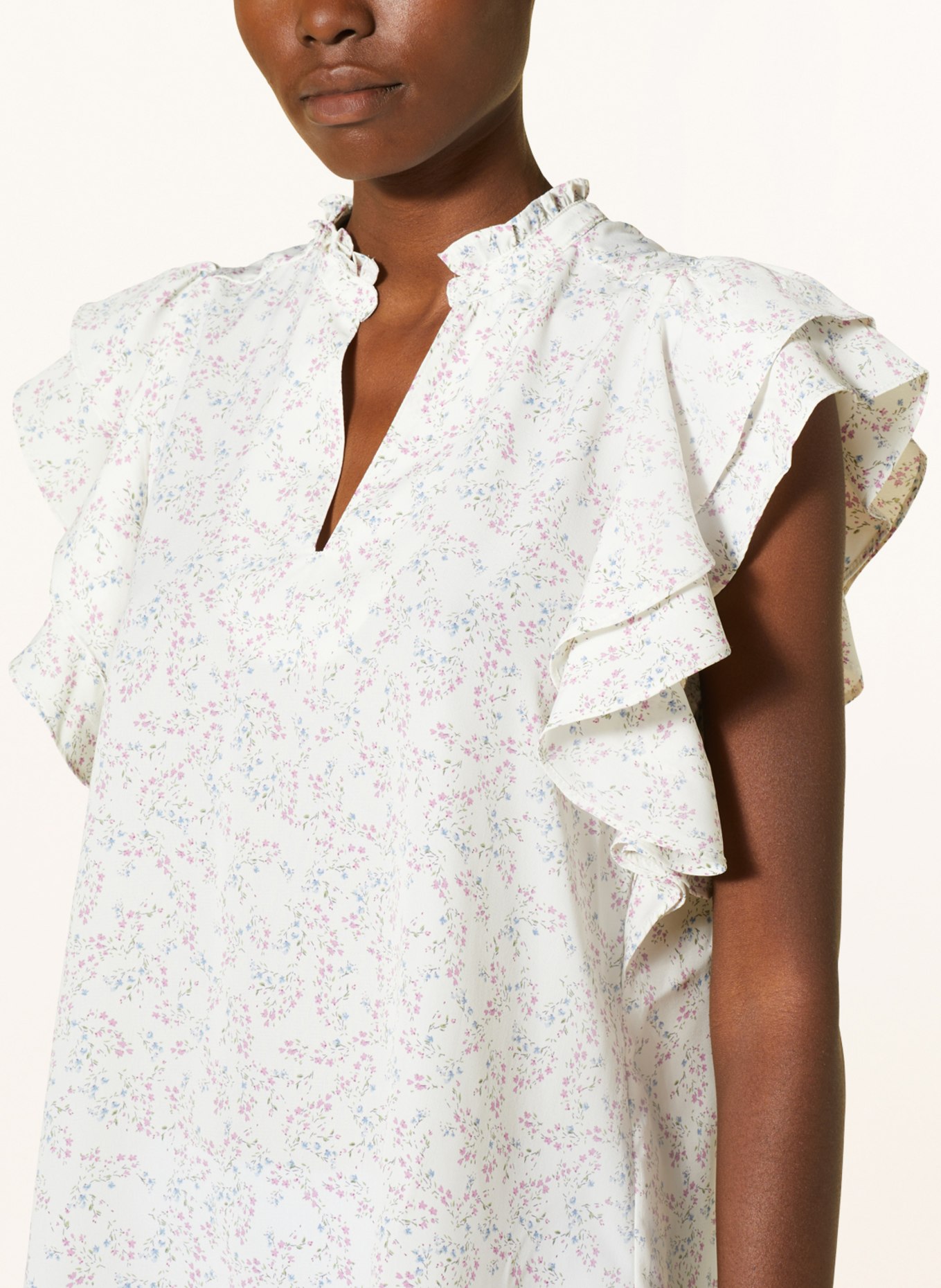 NEO NOIR Shirt blouse with frills, Color: WHITE/ PINK/ LIGHT BLUE (Image 4)