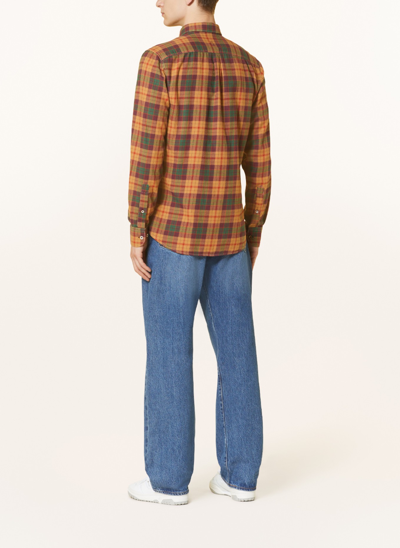 COLOURS & SONS Flannel shirt casual fit, Color: CAMEL/ GREEN/ ORANGE (Image 3)