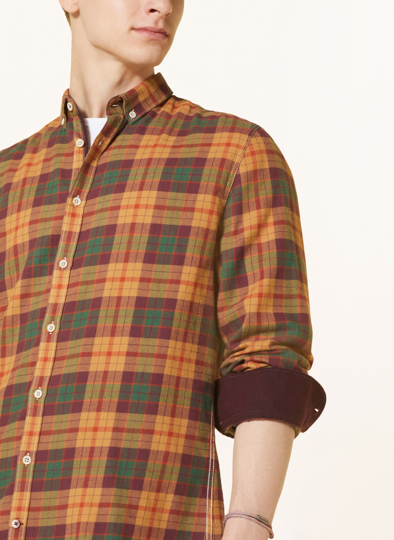 COLOURS & SONS Flannel shirt casual fit, Color: CAMEL/ GREEN/ ORANGE (Image 4)