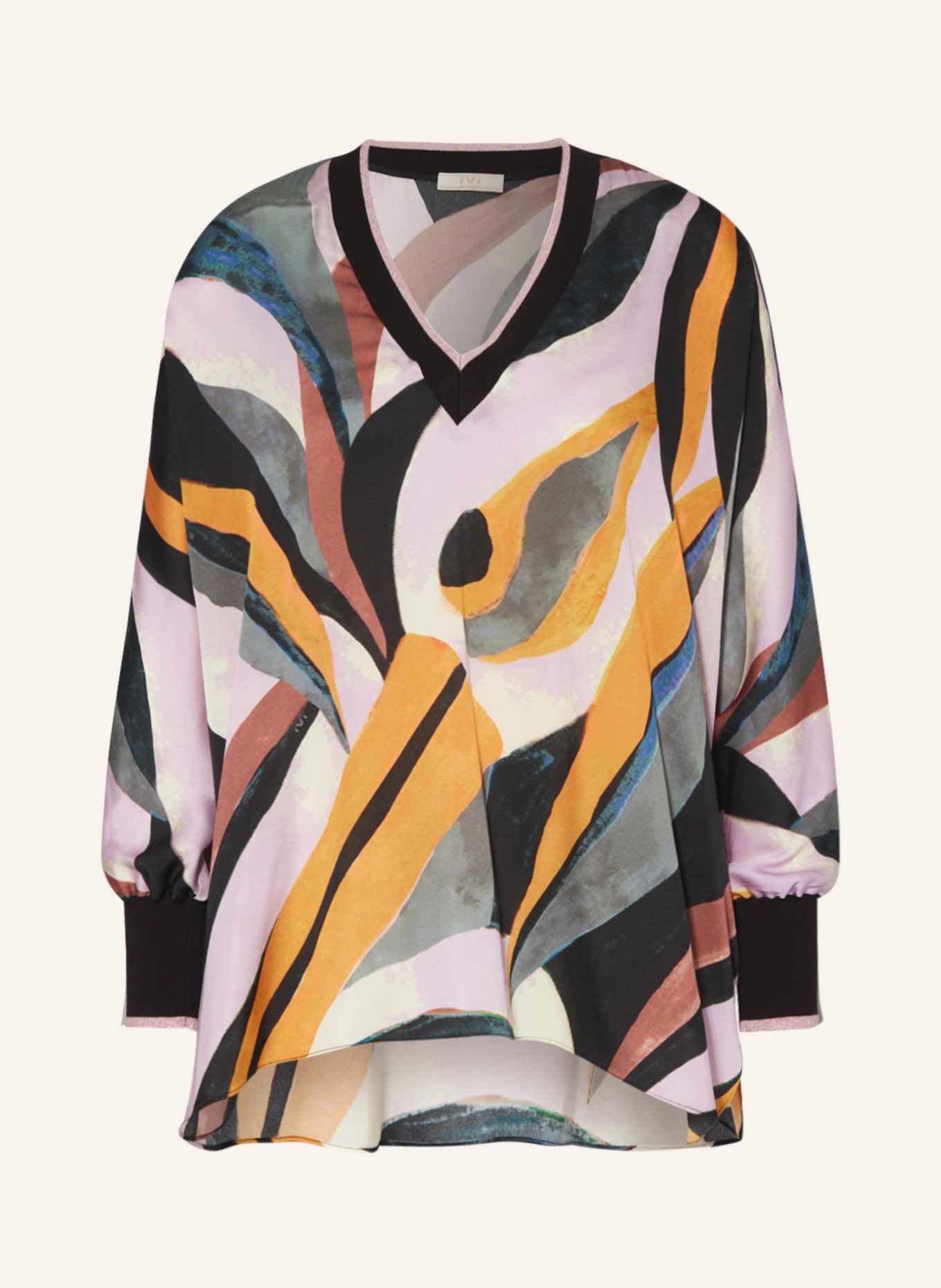 IVI collection Silk tunic, Color: BLACK/ LIGHT PURPLE/ ORANGE (Image 1)