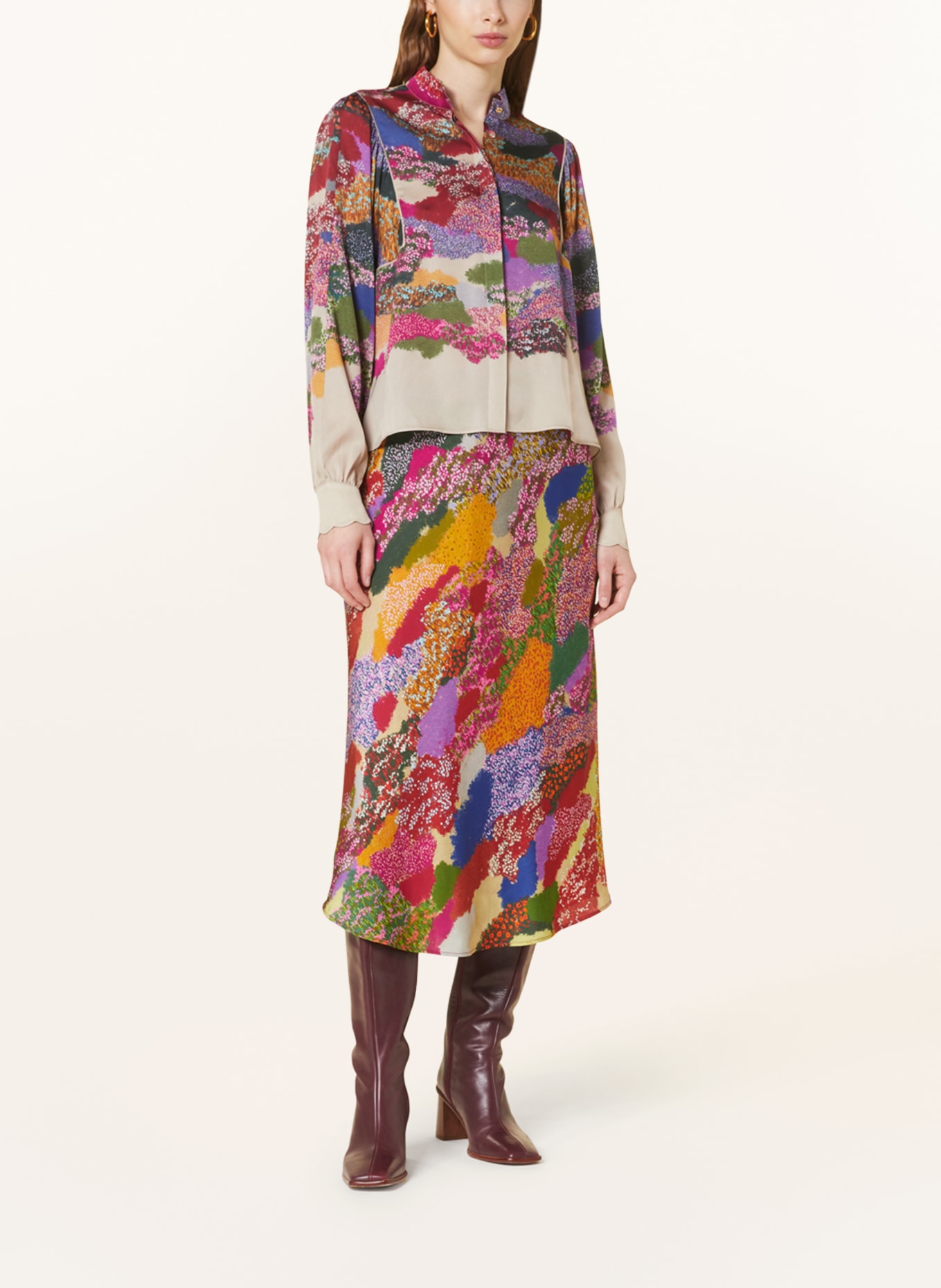 IVI collection Silk skirt, Color: GREEN/ DARK RED/ DARK YELLOW (Image 2)
