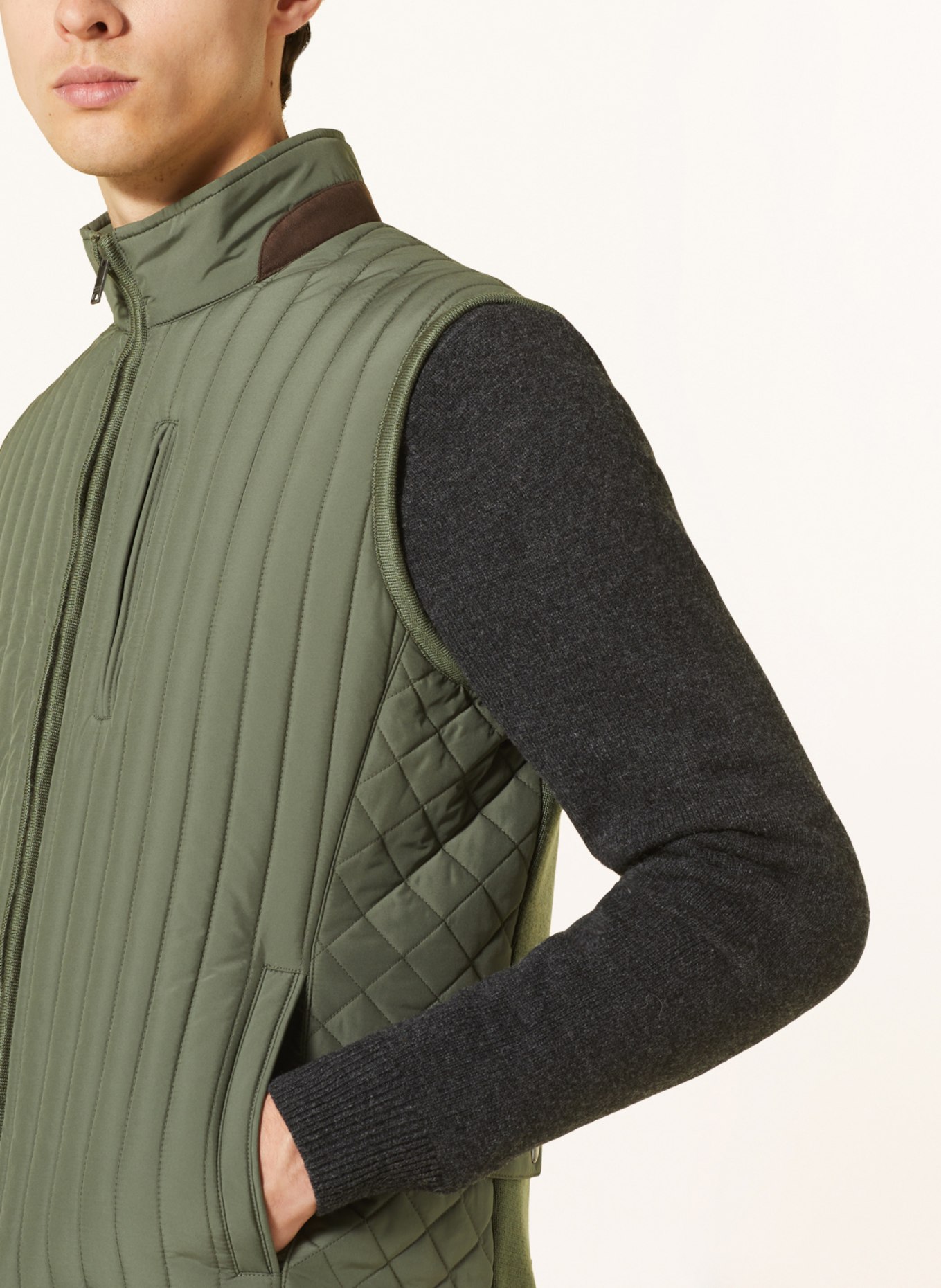 HACKETT LONDON Quilted jacket in mixed materials, Color: OLIVE (Image 4)