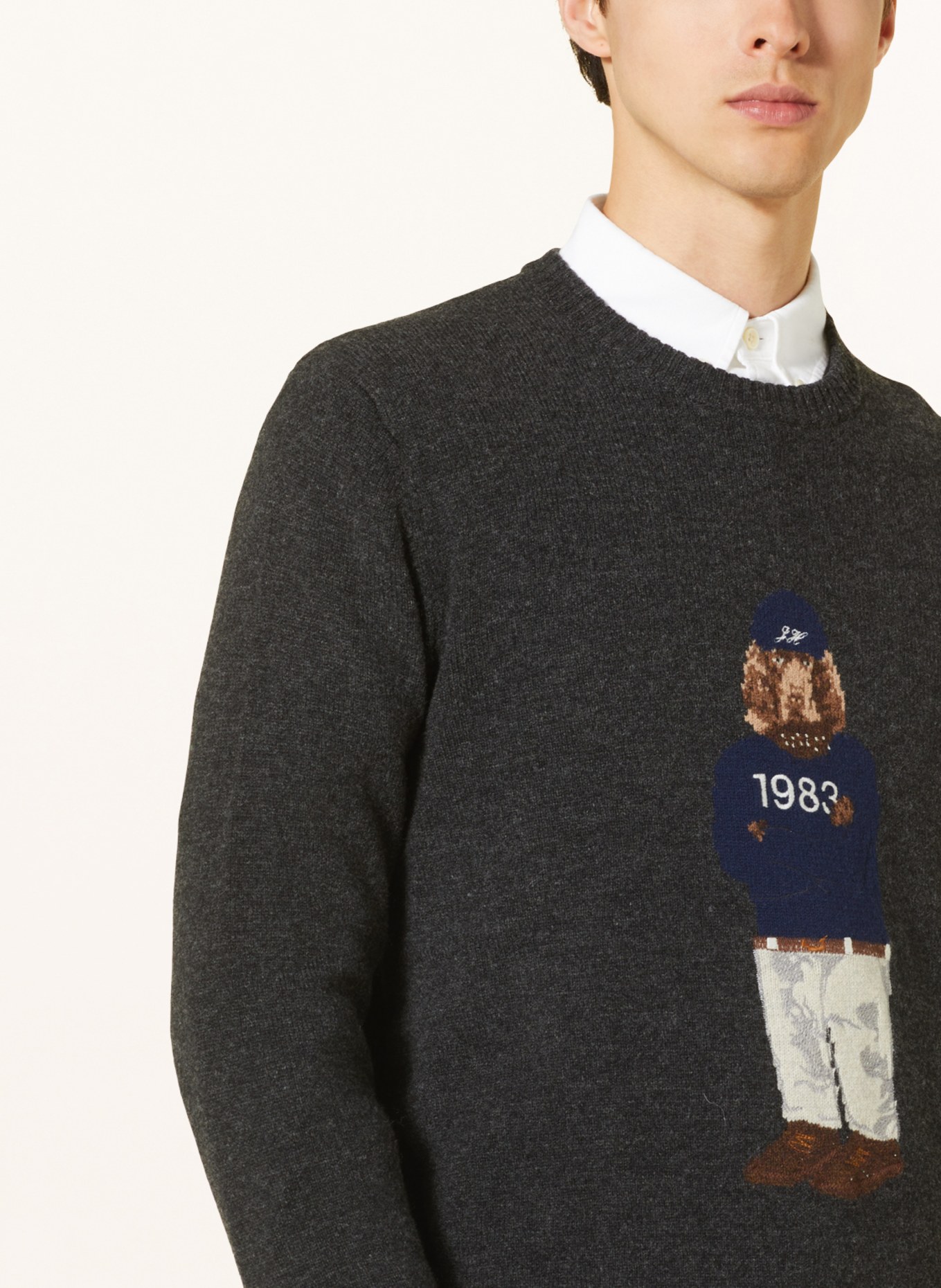 HACKETT LONDON Sweater made of merino wool, Color: DARK GRAY/ DARK BLUE/ BROWN (Image 4)