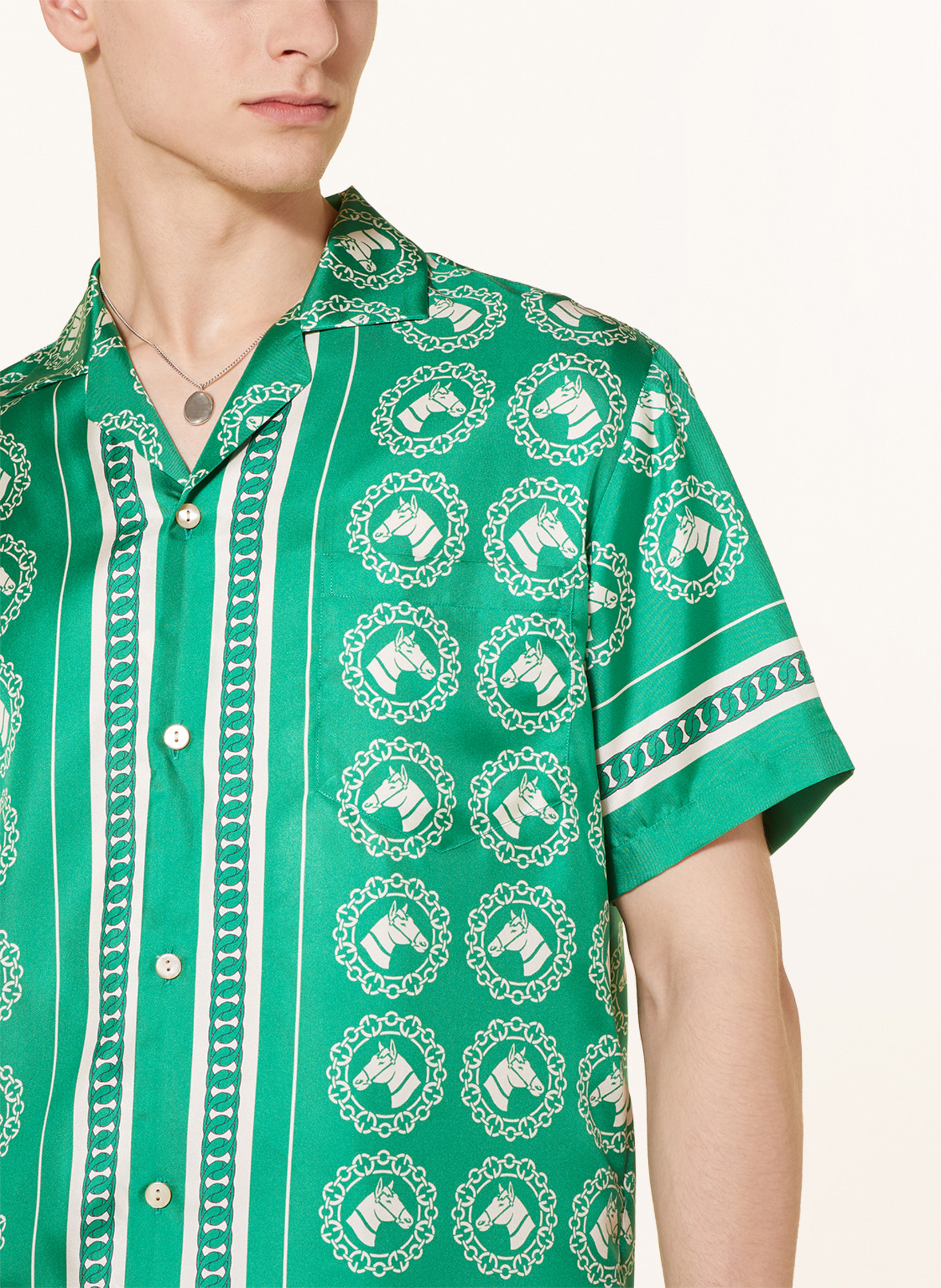 GUCCI Resort shirt comfort fit in silk, Color: 3616 GREEN/IVORY/MC (Image 4)