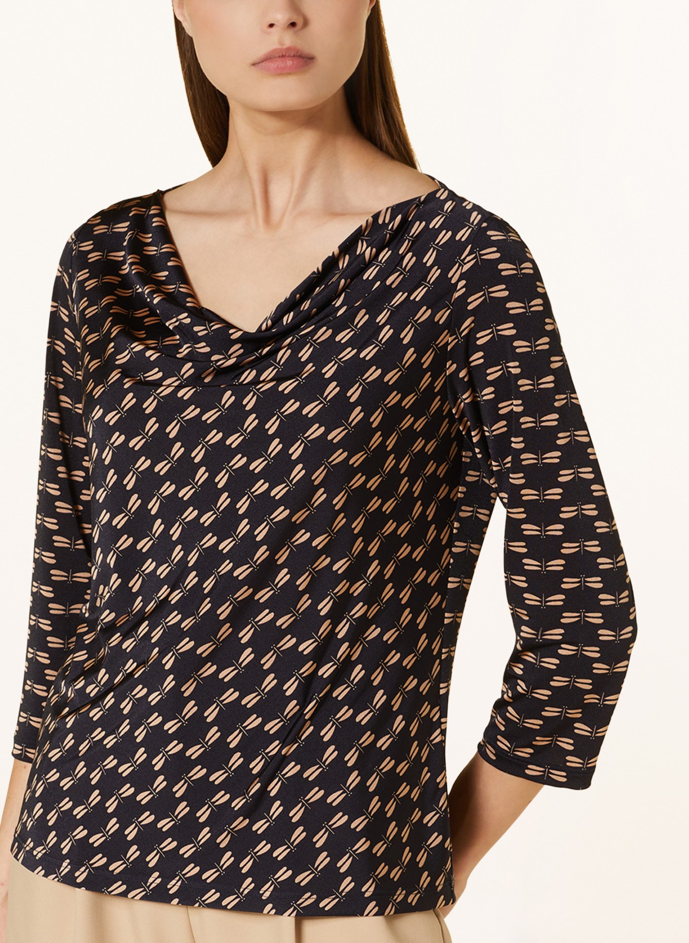 ELENA MIRO Shirt blouse with 3/4 sleeves, Color: DARK BLUE/ BEIGE (Image 4)