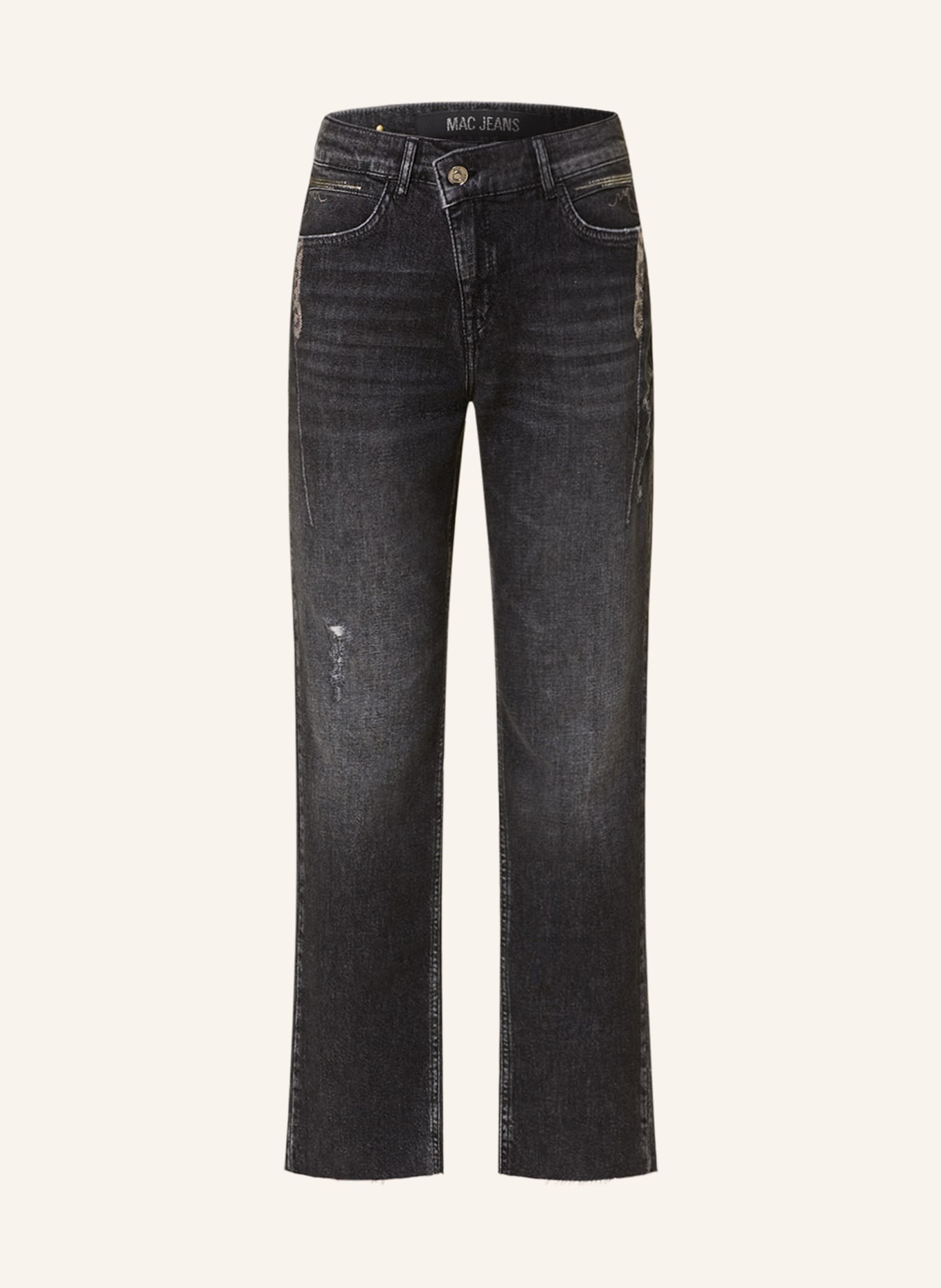 MAC 7/8 jeans CRISS CROSS with decorative gems, Color: DARK GRAY (Image 1)