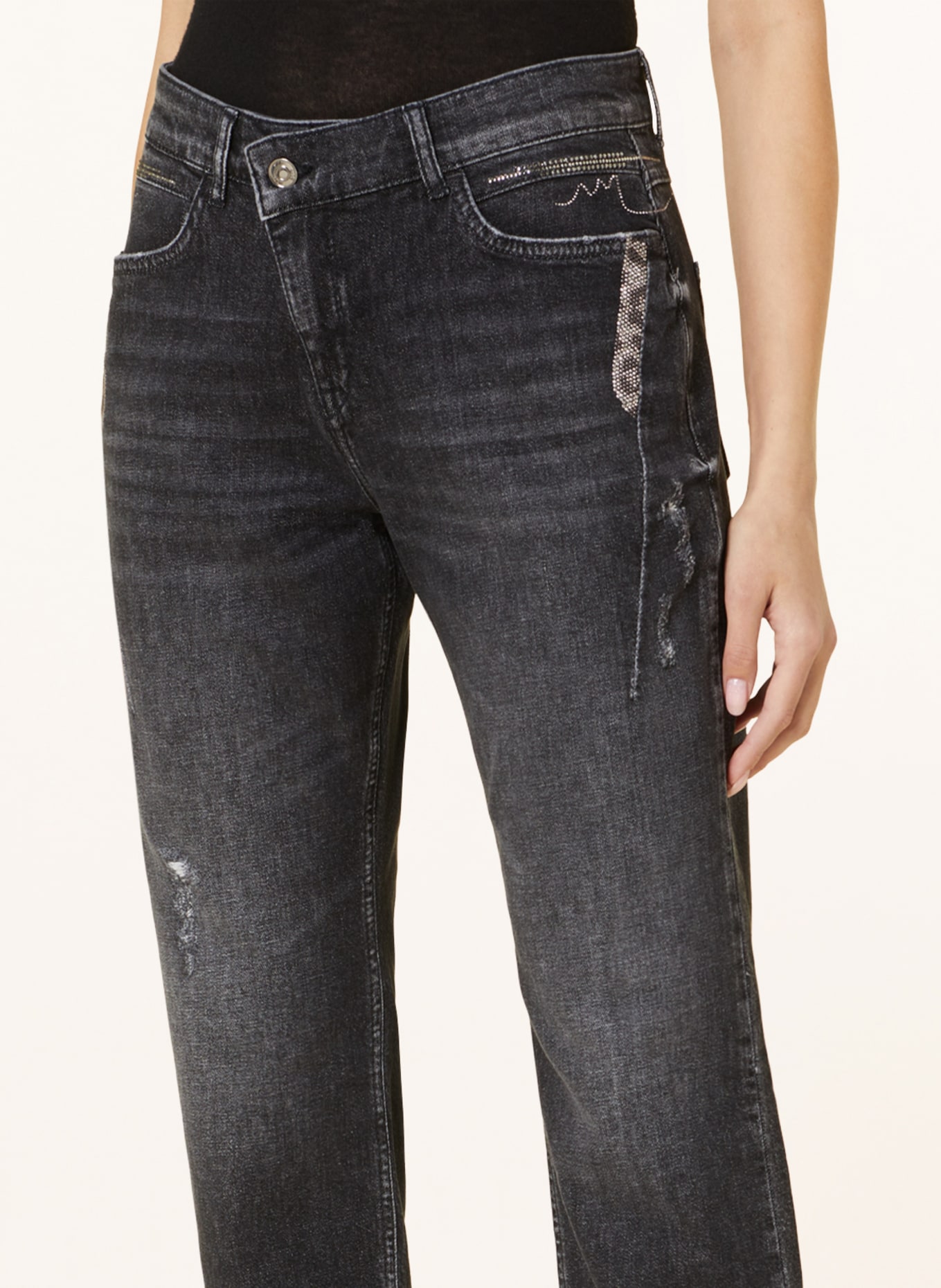 MAC 7/8 jeans CRISS CROSS with decorative gems, Color: DARK GRAY (Image 5)