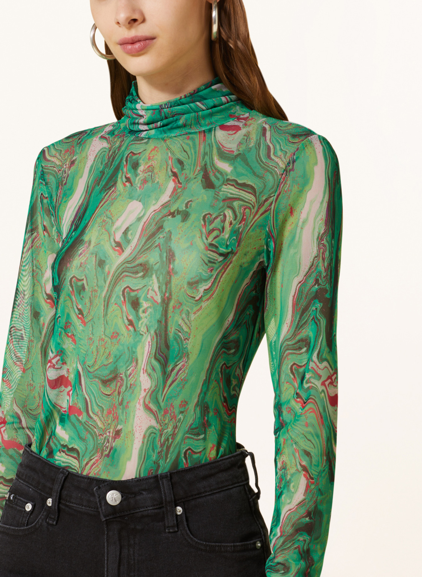 MRS & HUGS Long sleeve shirt in mesh, Color: NEON GREEN/ RED/ DARK GREEN (Image 4)