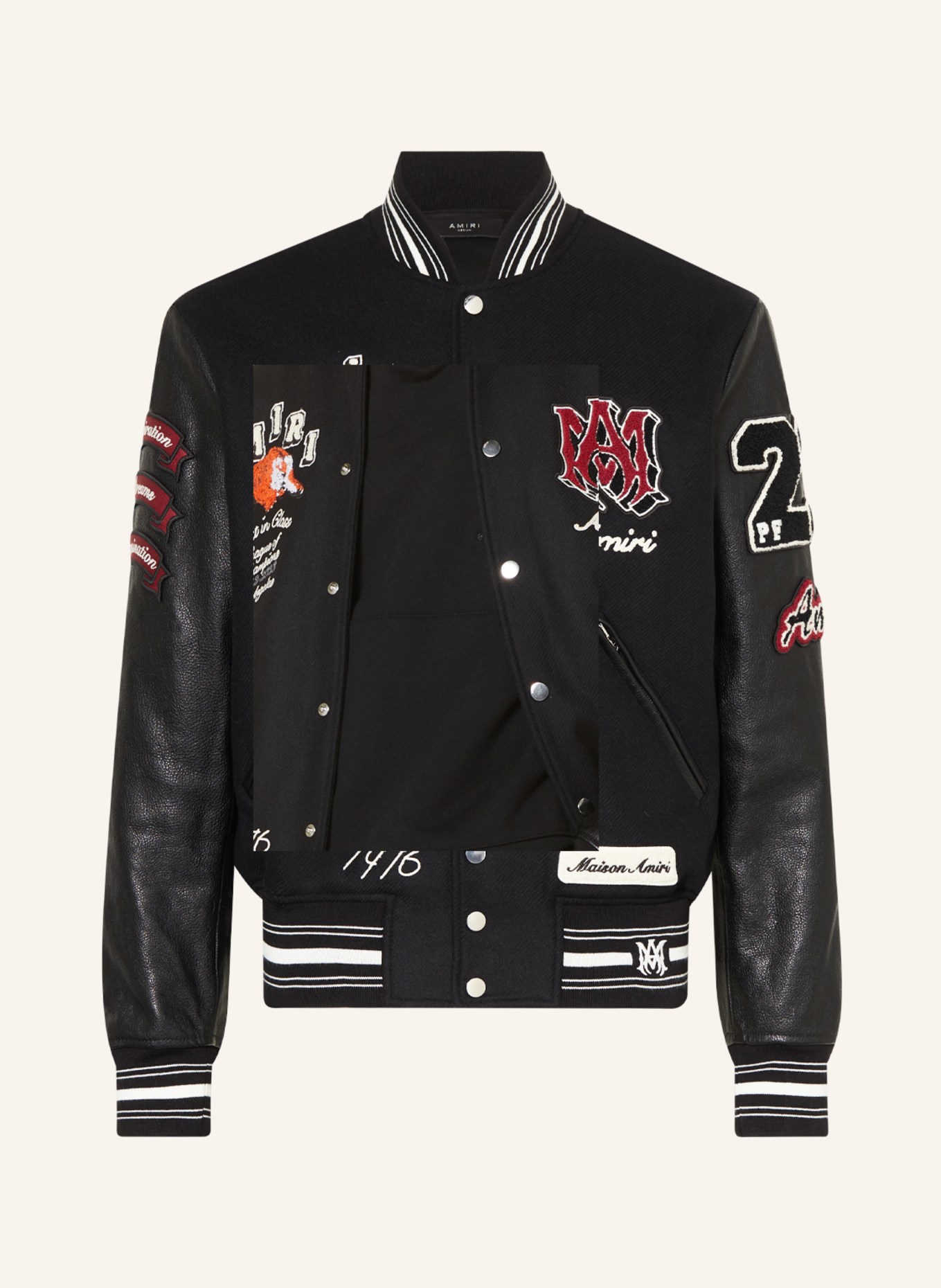 AMIRI Leather bomber jacket in mixed materials, Color: BLACK/ WHITE (Image 1)