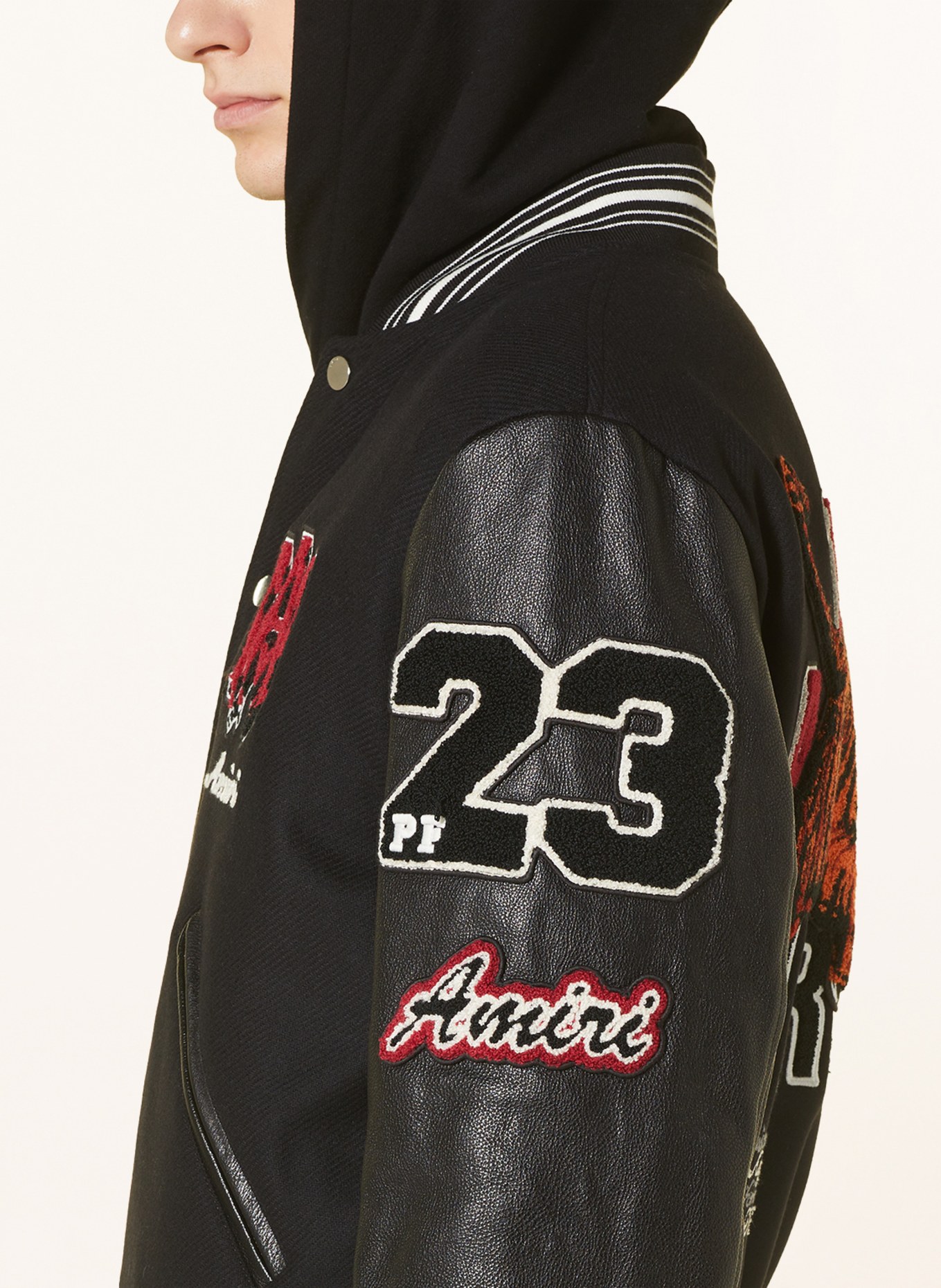 AMIRI Leather bomber jacket in mixed materials, Color: BLACK/ WHITE (Image 4)
