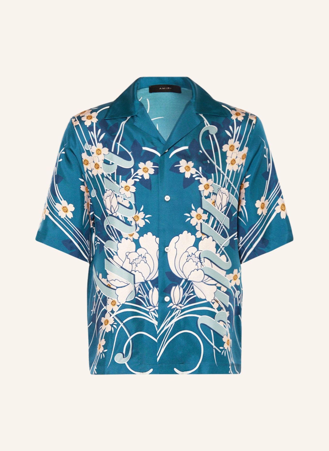 AMIRI Resorthemd Comfort Fit aus Seide, Farbe: PETROL/ HELLROSA/ BLAU (Bild 1)