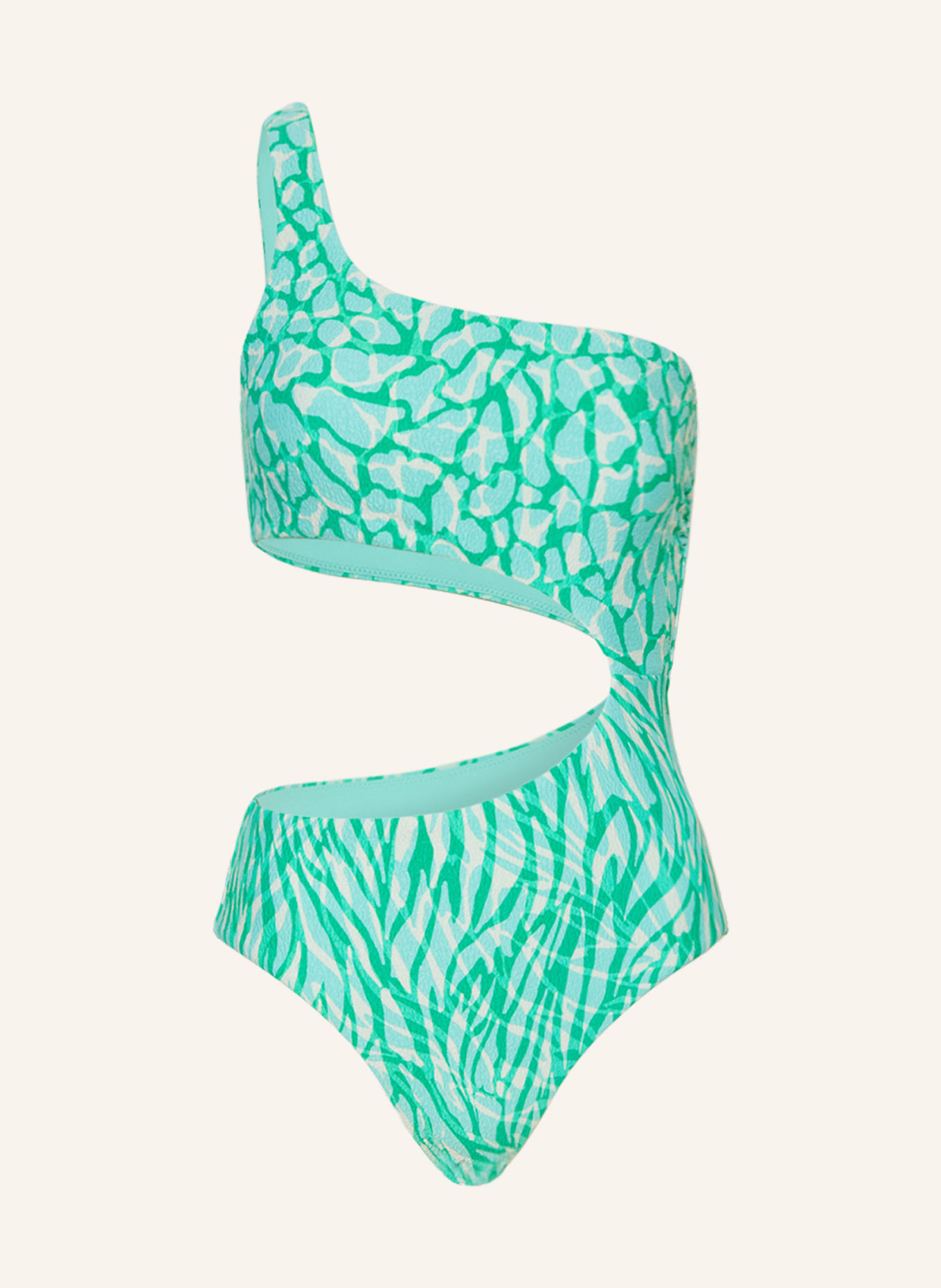 SEAFOLLY One-shoulder swimsuit ANIMAL INSTINCT, Color: TURQUOISE/ GREEN/ CREAM (Image 1)