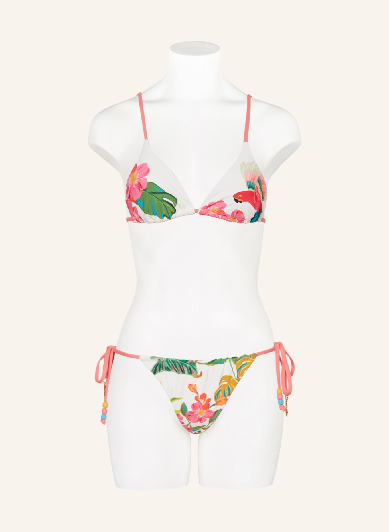 SEAFOLLY Triangle bikini top TROPICAL with decorative beads, Color: ECRU/ PINK/ GREEN (Image 2)