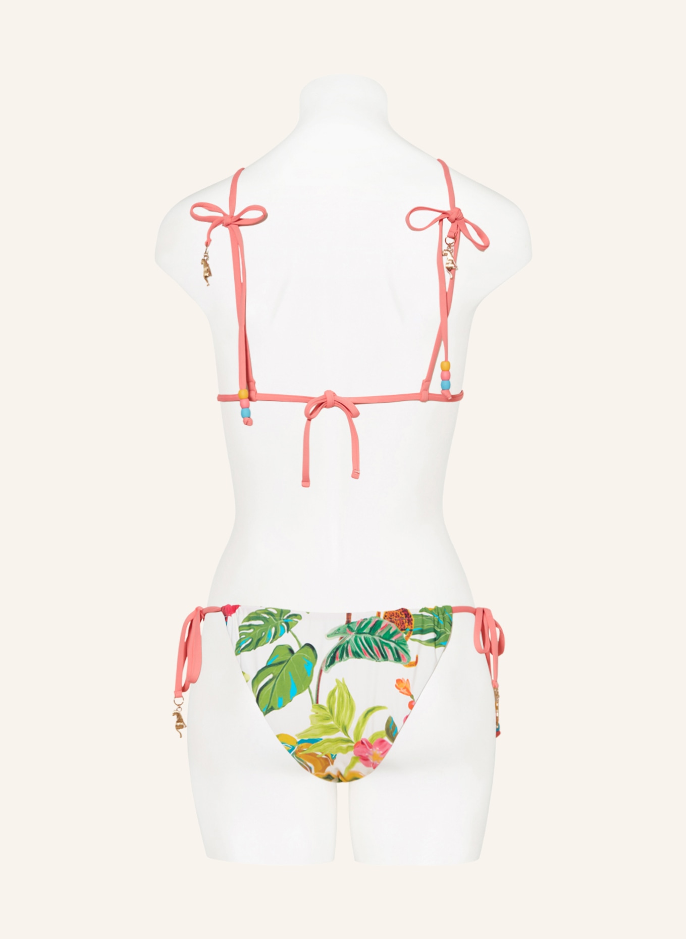 SEAFOLLY Triangle bikini top TROPICAL with decorative beads, Color: ECRU/ PINK/ GREEN (Image 3)