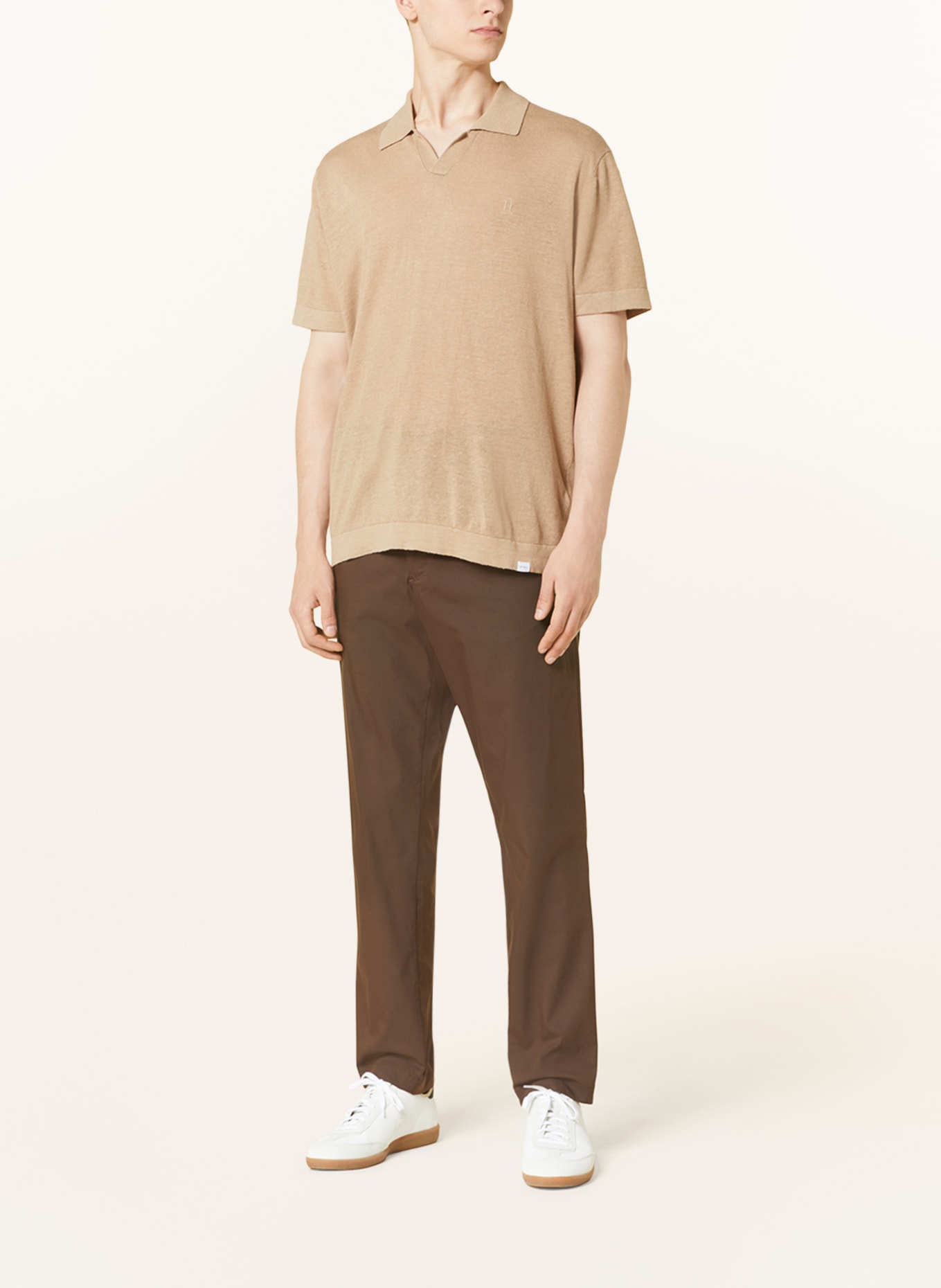 KNITTED SILK POLO SHIRT - STONE - COS