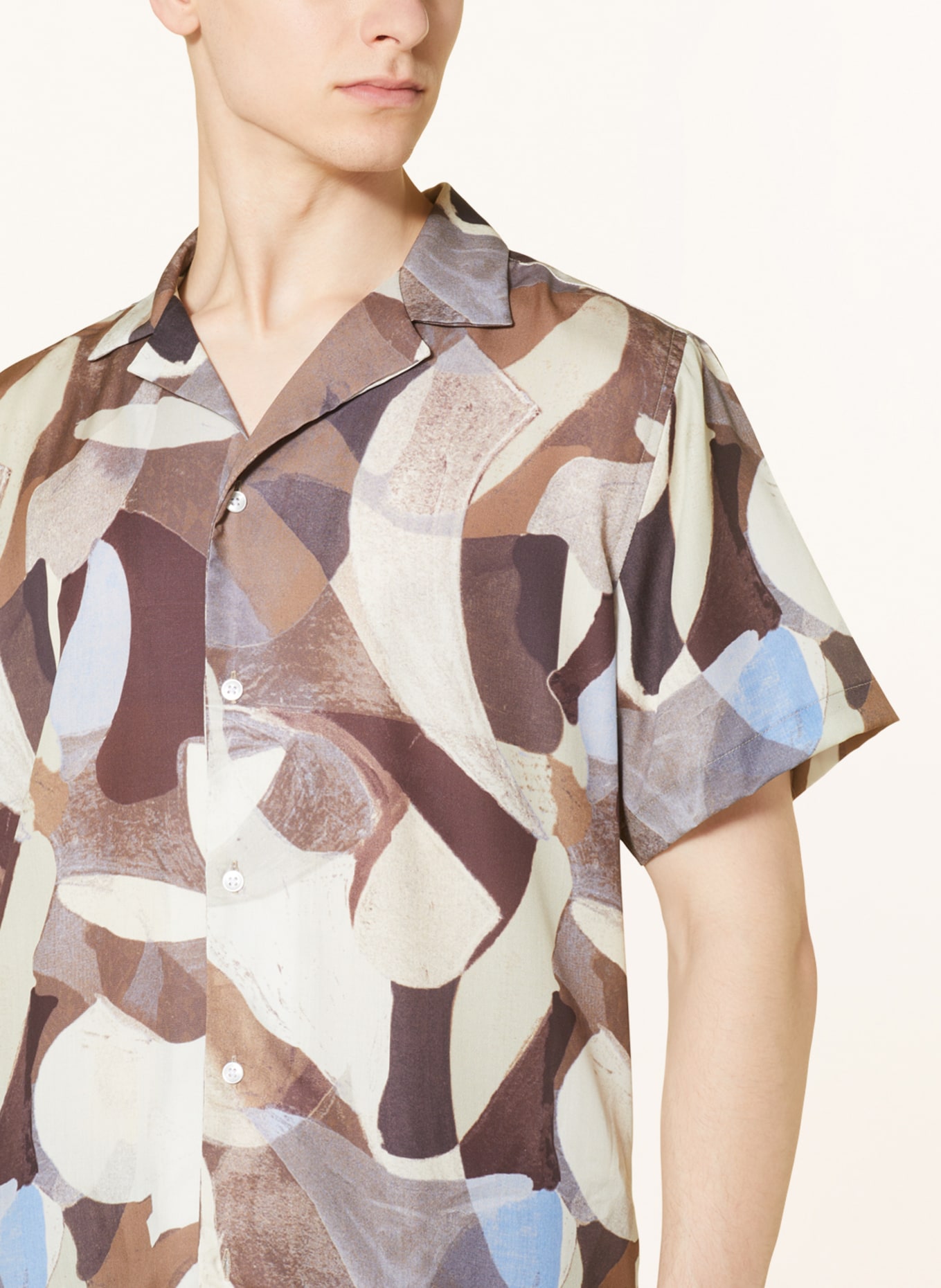 LES DEUX Resort shirt KNOX comfort fit, Color: BROWN/ BLUE/ CREAM (Image 4)