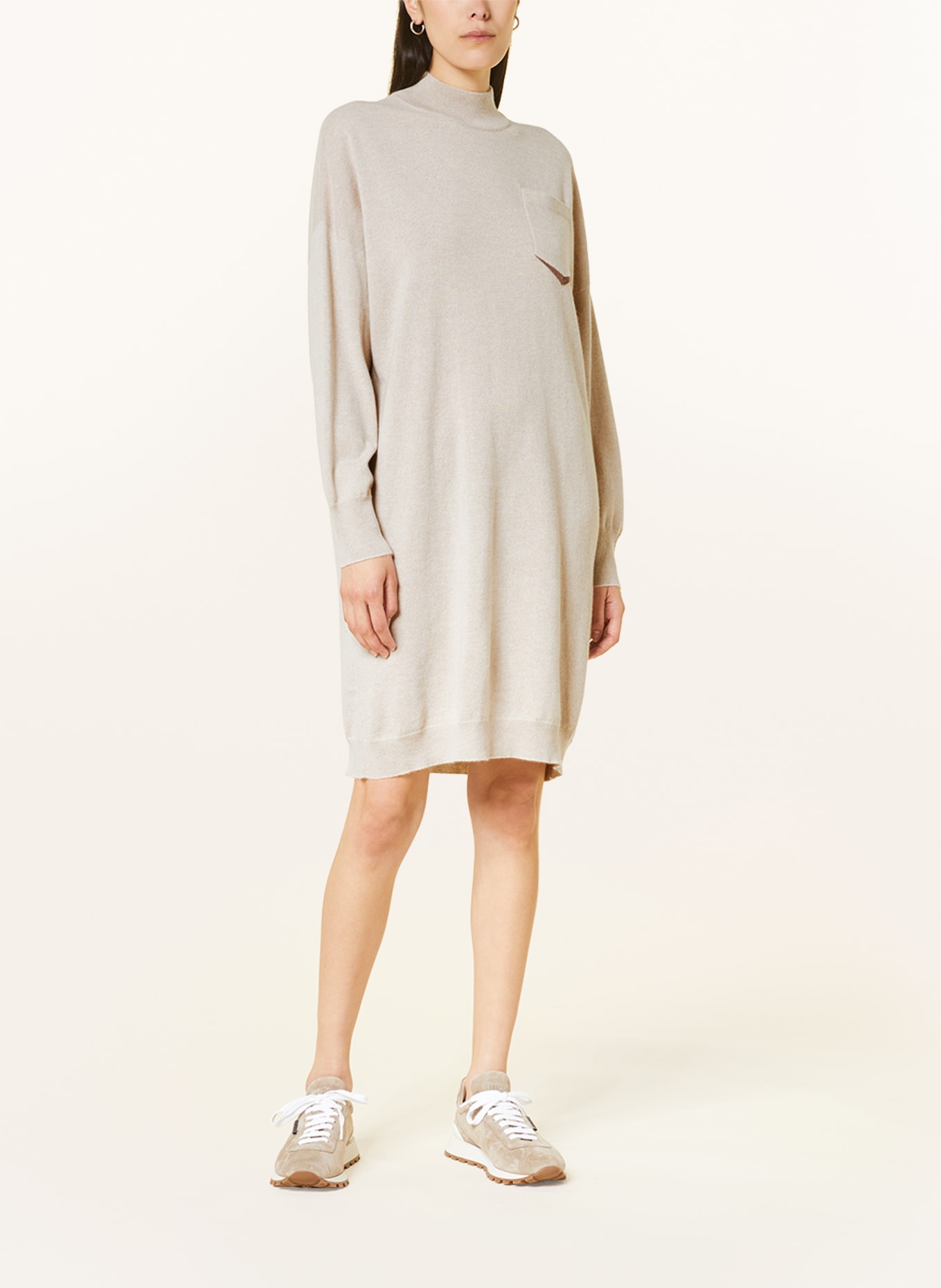 BRUNELLO CUCINELLI Knit dress made of cashmere with decorative beads, Color: BEIGE (Image 2)