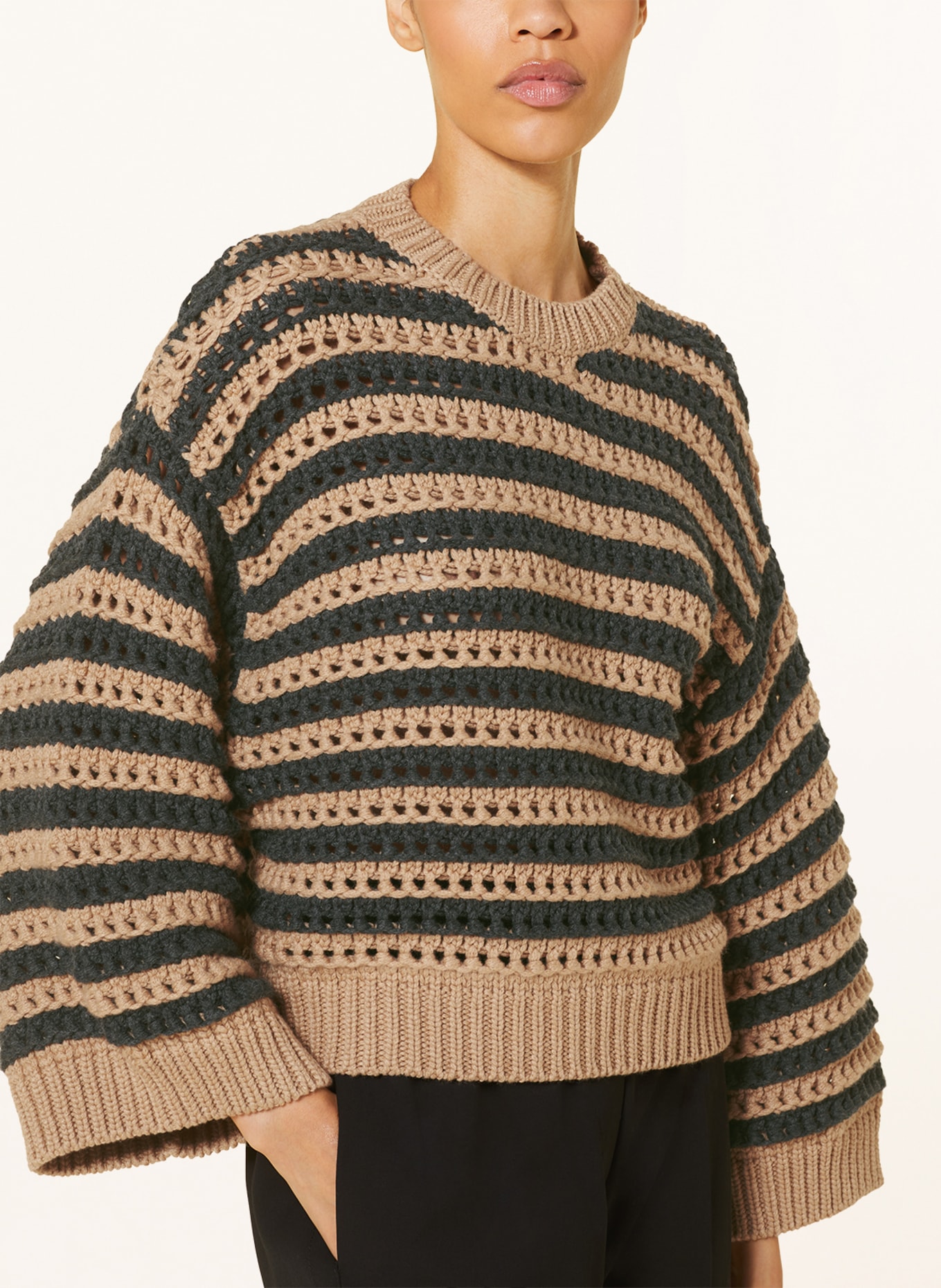 BRUNELLO CUCINELLI Sweter z dodatkiem kaszmiru, Kolor: BEŻOWY/ CZIEMNOSZARY (Obrazek 4)