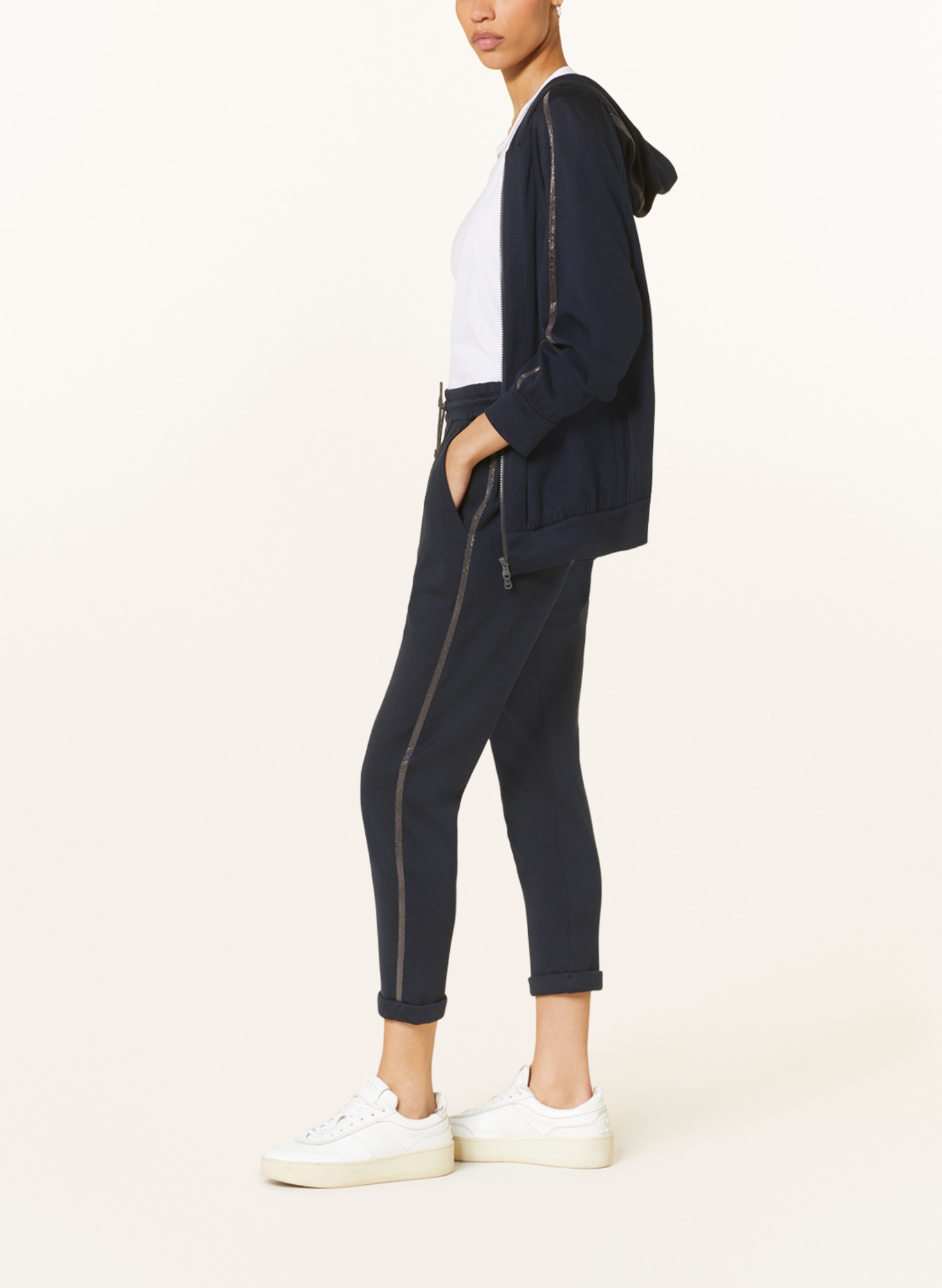 BRUNELLO CUCINELLI Spodnie w stylu dresowym z dodatkiem jedwabiu, Kolor: GRANATOWY (Obrazek 4)