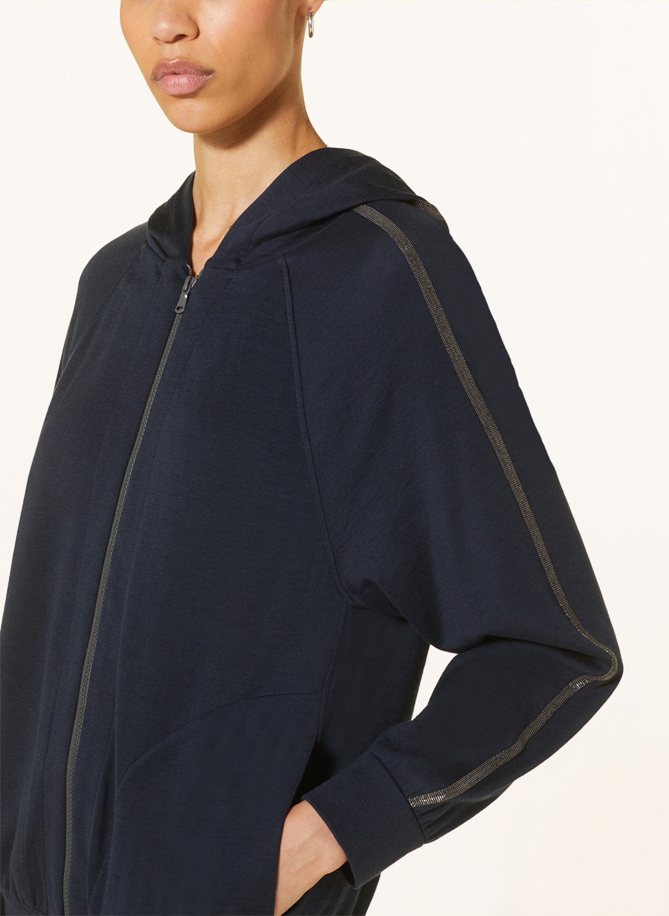 BRUNELLO CUCINELLI Bluza rozpinana z dodatkiem jedwabiu i ozdobnymi kamykami, Kolor: GRANATOWY (Obrazek 5)