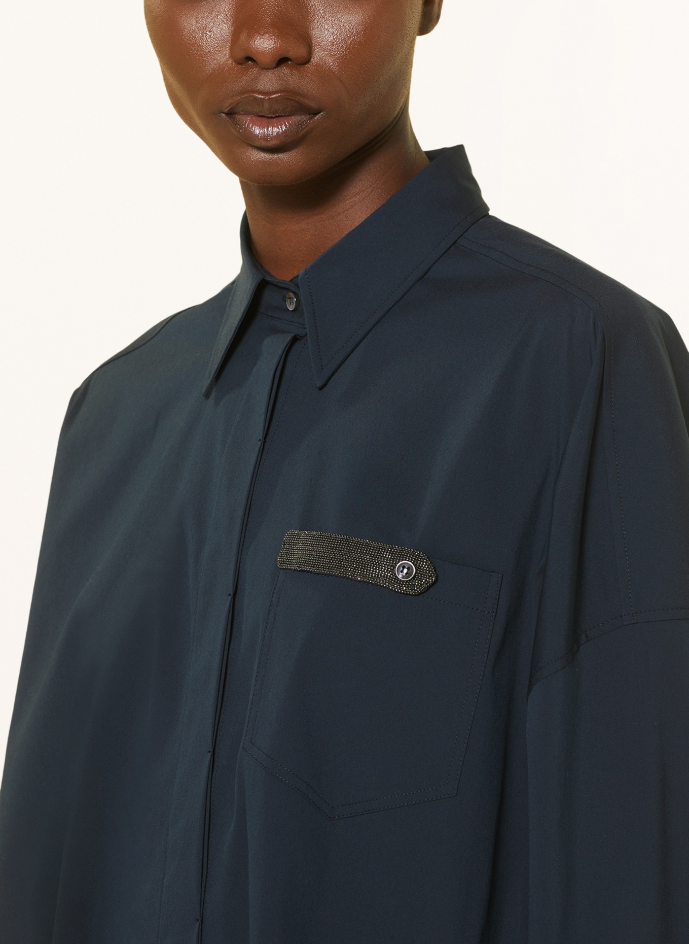 BRUNELLO CUCINELLI Bluzka z ozdobnymi kamykami, Kolor: GRANATOWY (Obrazek 4)