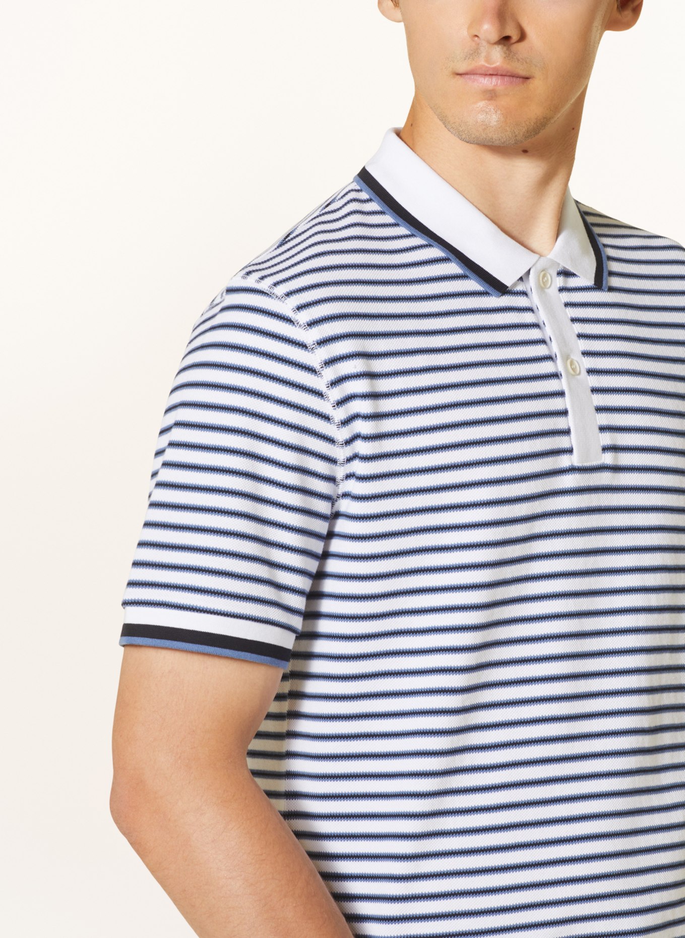 MAERZ MUENCHEN Knitted polo shirt, Color: WHITE/ BLUE/ DARK BLUE (Image 4)
