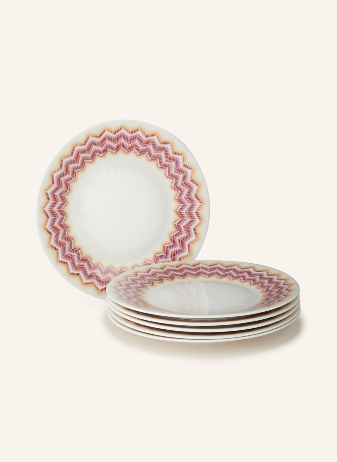 MISSONI Home 6er-Set Dessertteller JARRIS, Farbe: CREME/ FUCHSIA/ HELLORANGE (Bild 1)